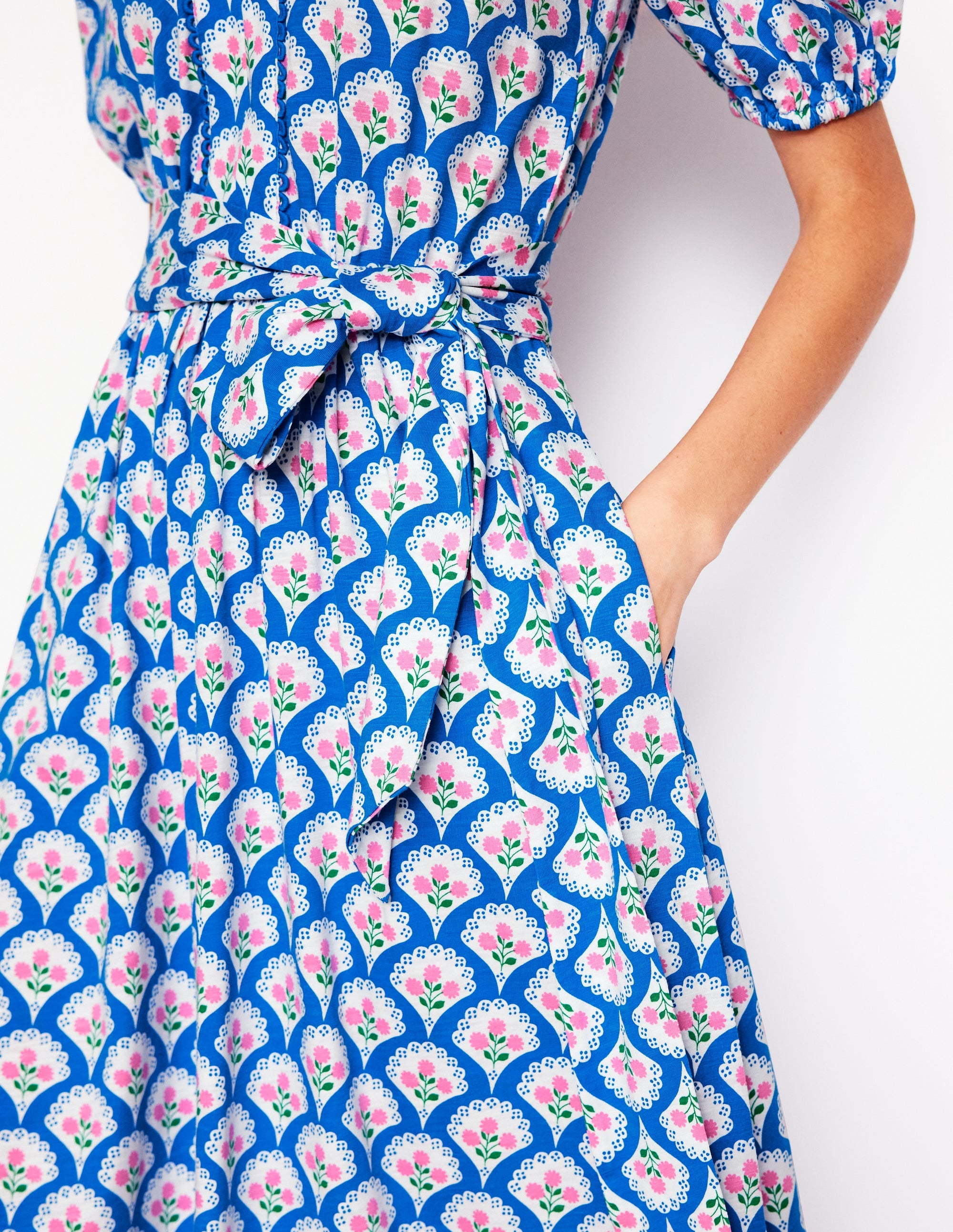 Sofia Trim Jersey Midi Dress-Bright Blue, Blossom Terrace - Image 2