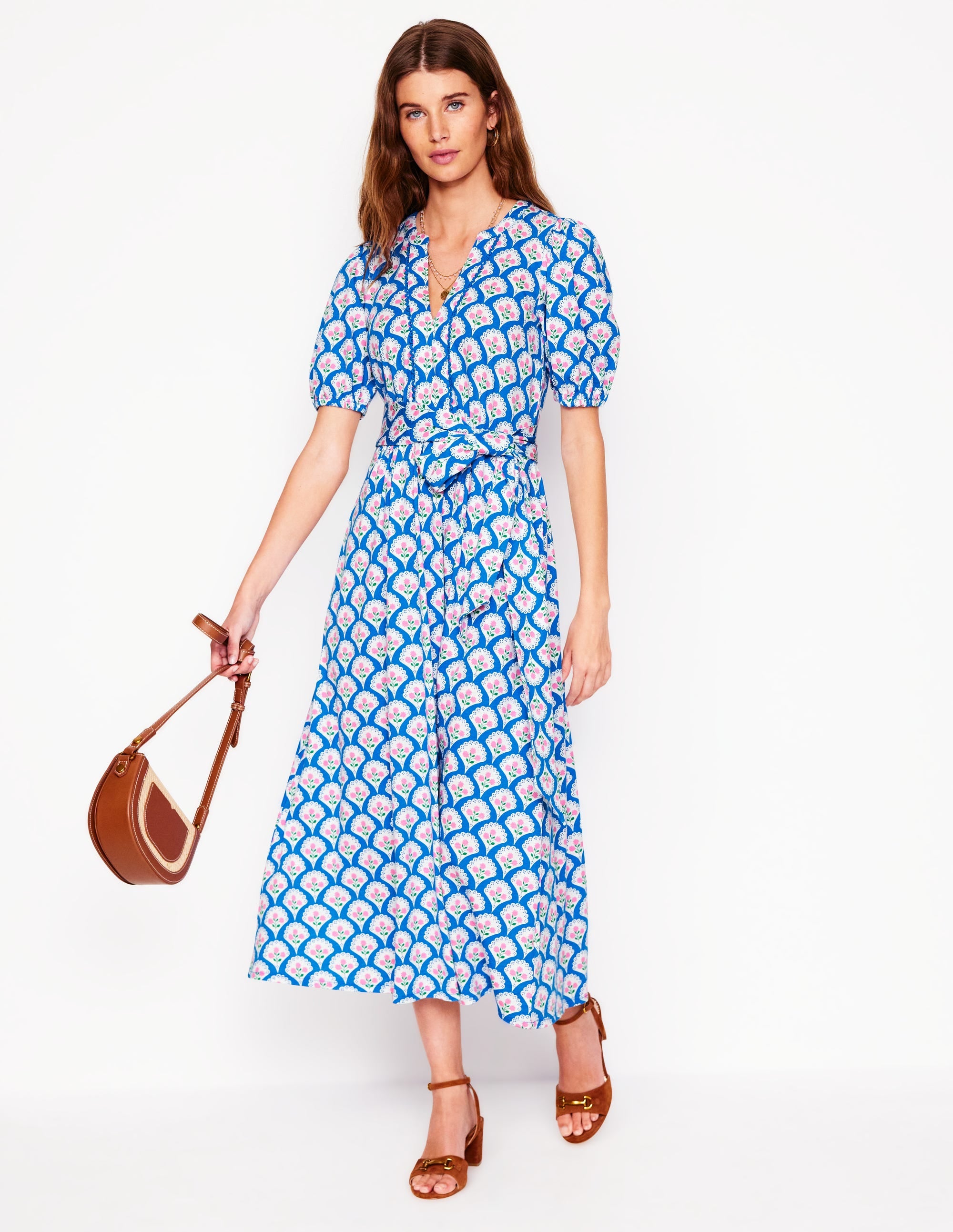 Sofia Trim Jersey Midi Dress-Bright Blue, Blossom Terrace - Image 4