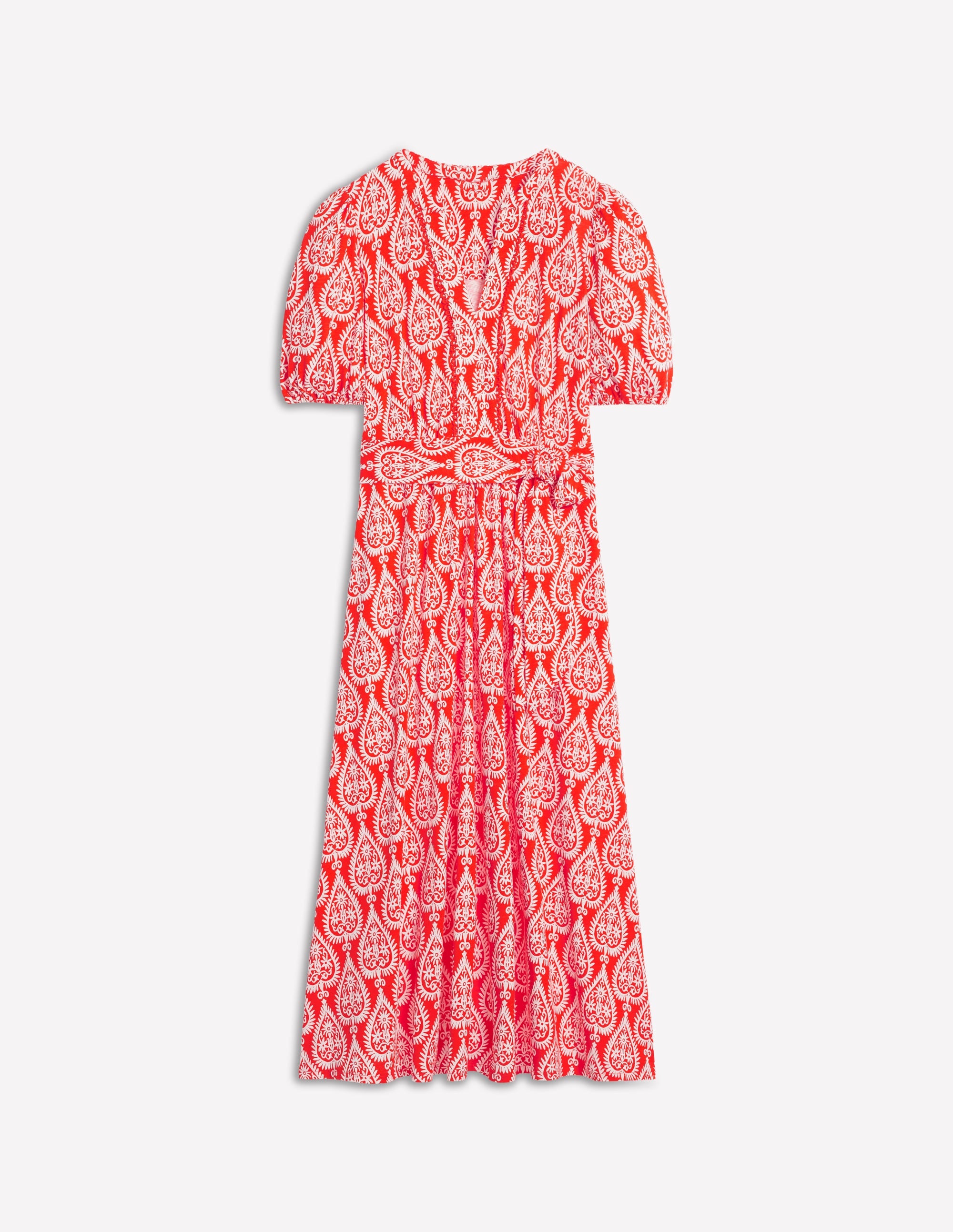 Sofia Trim Jersey Midi Dress-Firecracker Red, Ornate Geo - Image 6