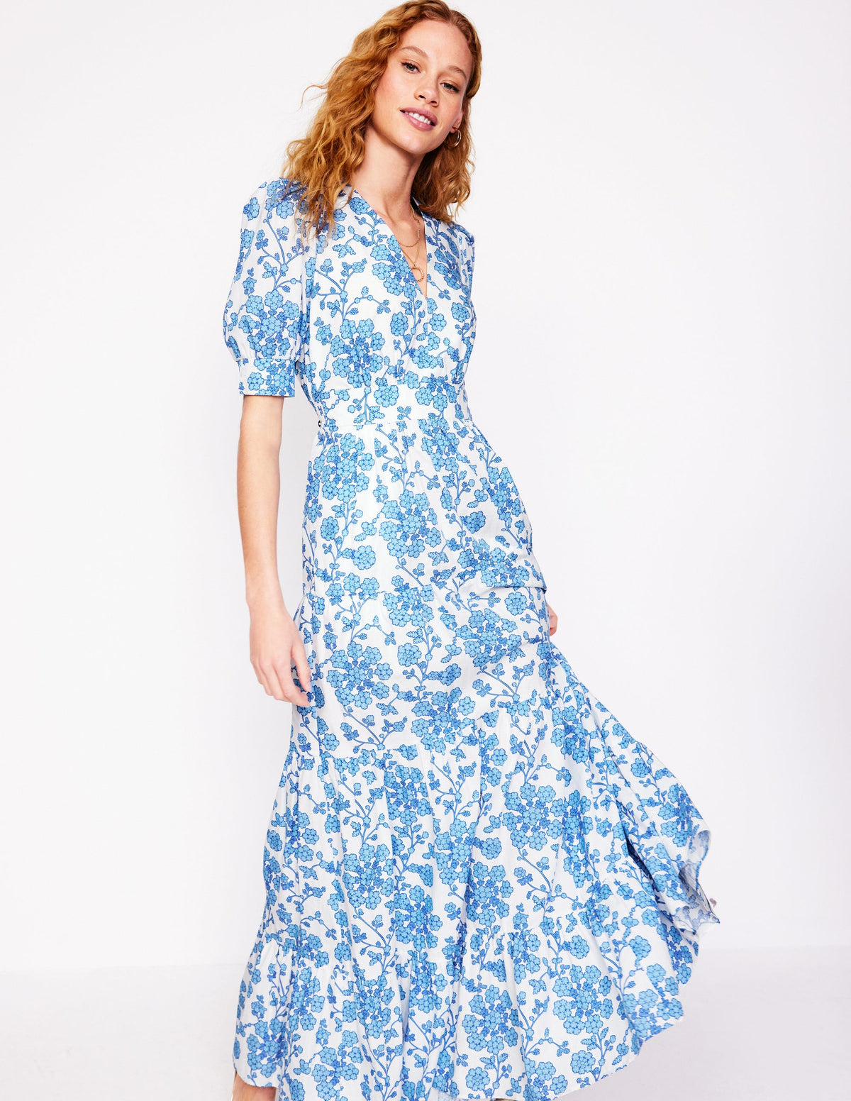 Bella Puff Sleeve Maxi Dress-Ivory, Trailing Yarrow - Image 1