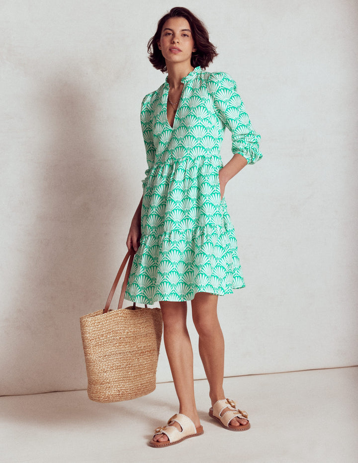 Esme Linen Mini Dress-Aquamarine Blue, Deco Palm