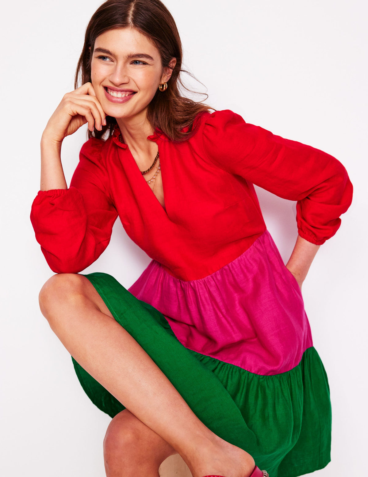 Esme Linen Mini Dress-Colourblock - Image 1
