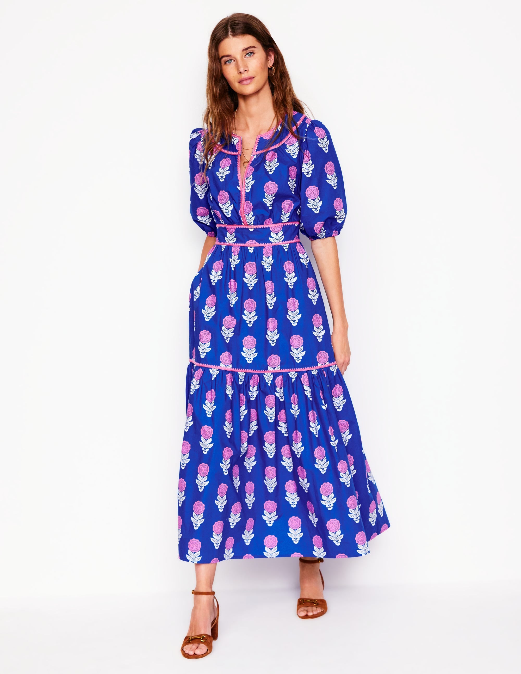 Rhea Embroidered Midi Dress-Gallery Blue, Dahlia Sprig - Image 5