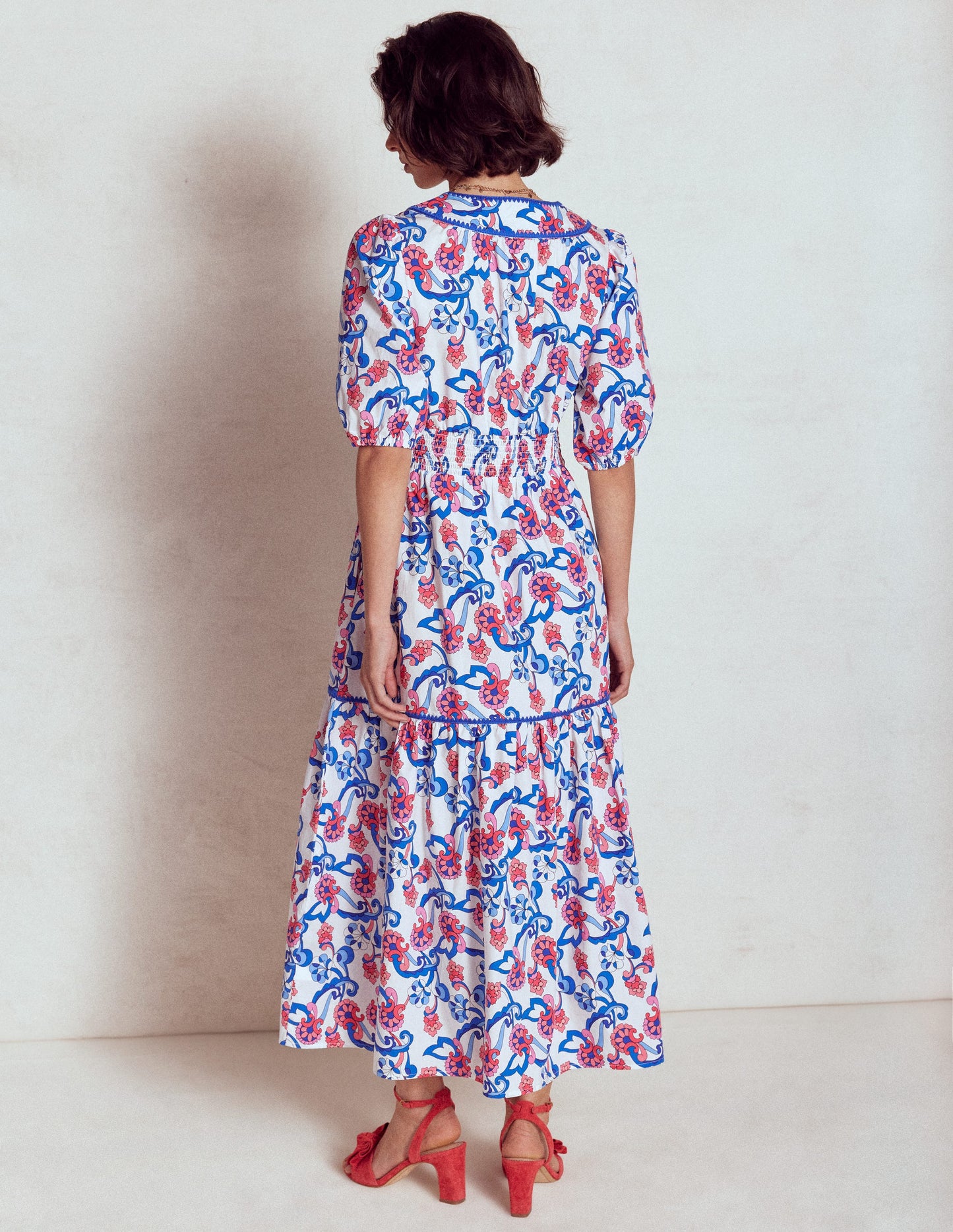 Rhea Embroidered Midi Dress-Ivory, Foliage Trail