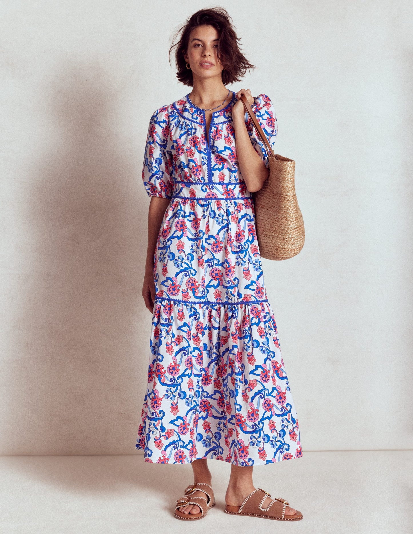 Rhea Embroidered Midi Dress-Ivory, Foliage Trail