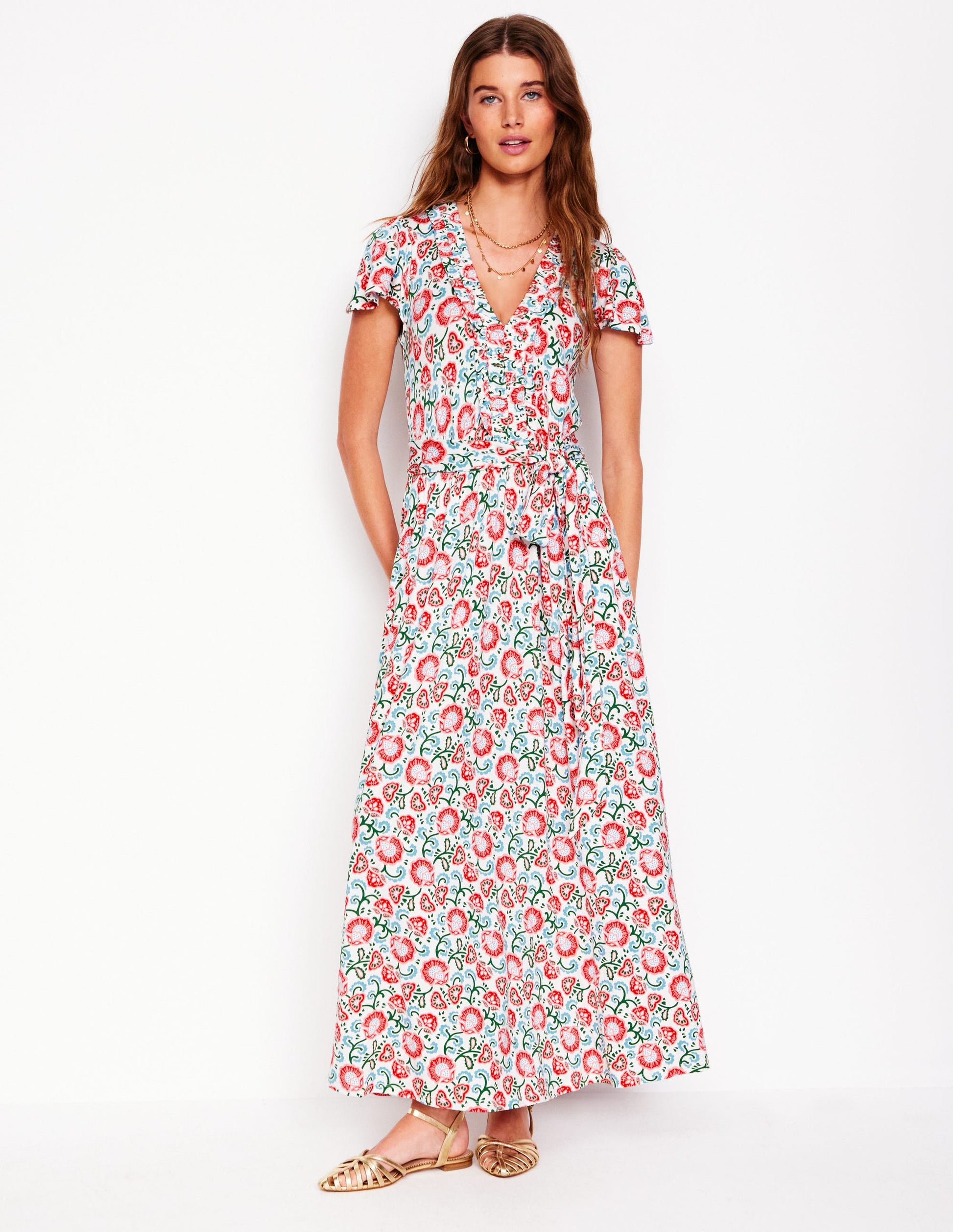 Nicola Jersey Tea Dress-Ivory, Garden Vine-1