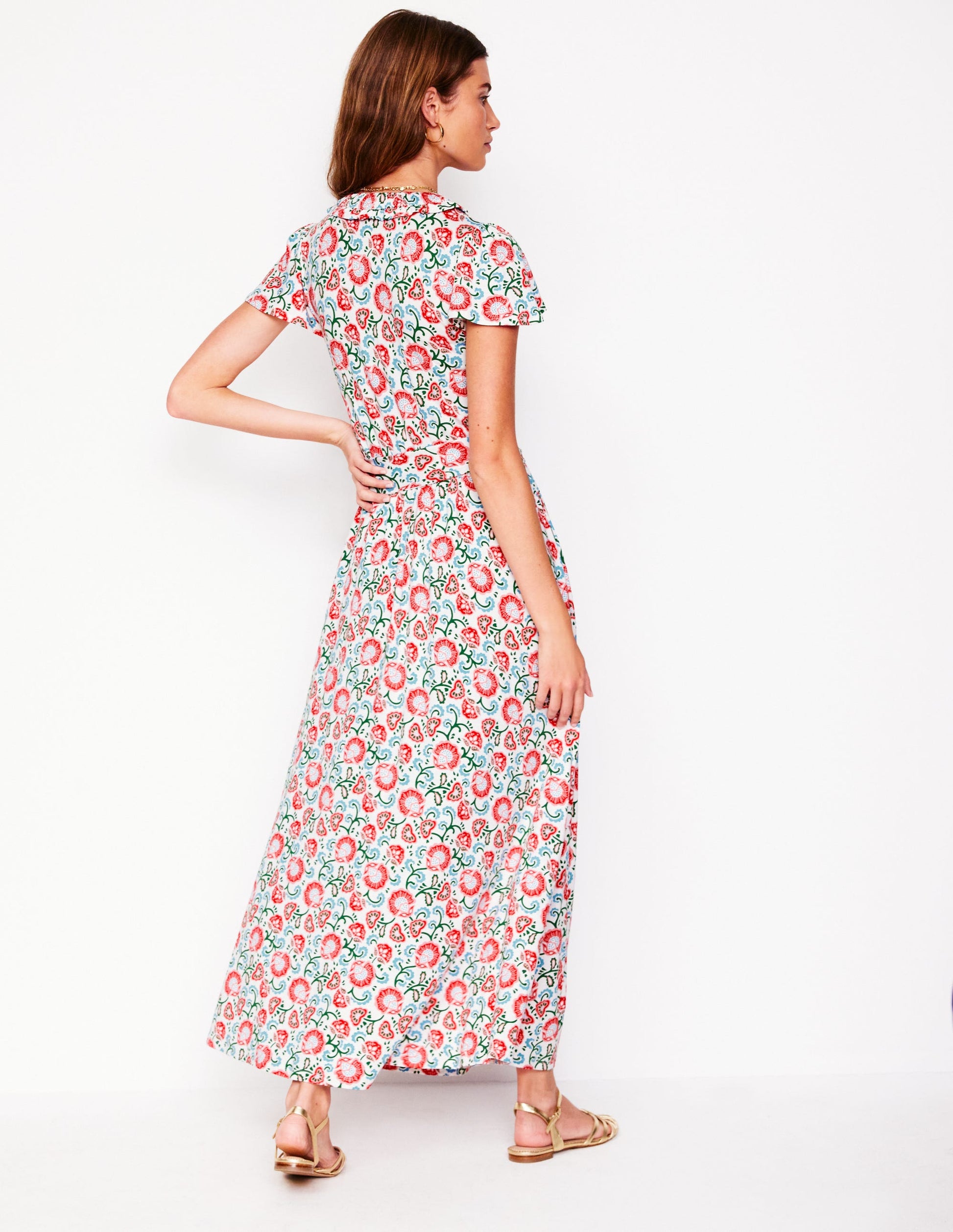 Nicola Jersey Tea Dress-Ivory, Garden Vine-3