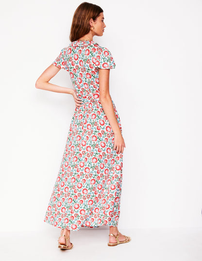 Nicola Jersey Tea Dress-Ivory, Garden Vine-3