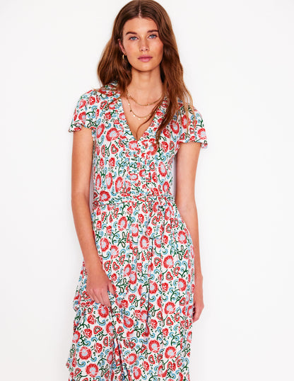 Nicola Jersey Tea Dress-Ivory, Garden Vine-4