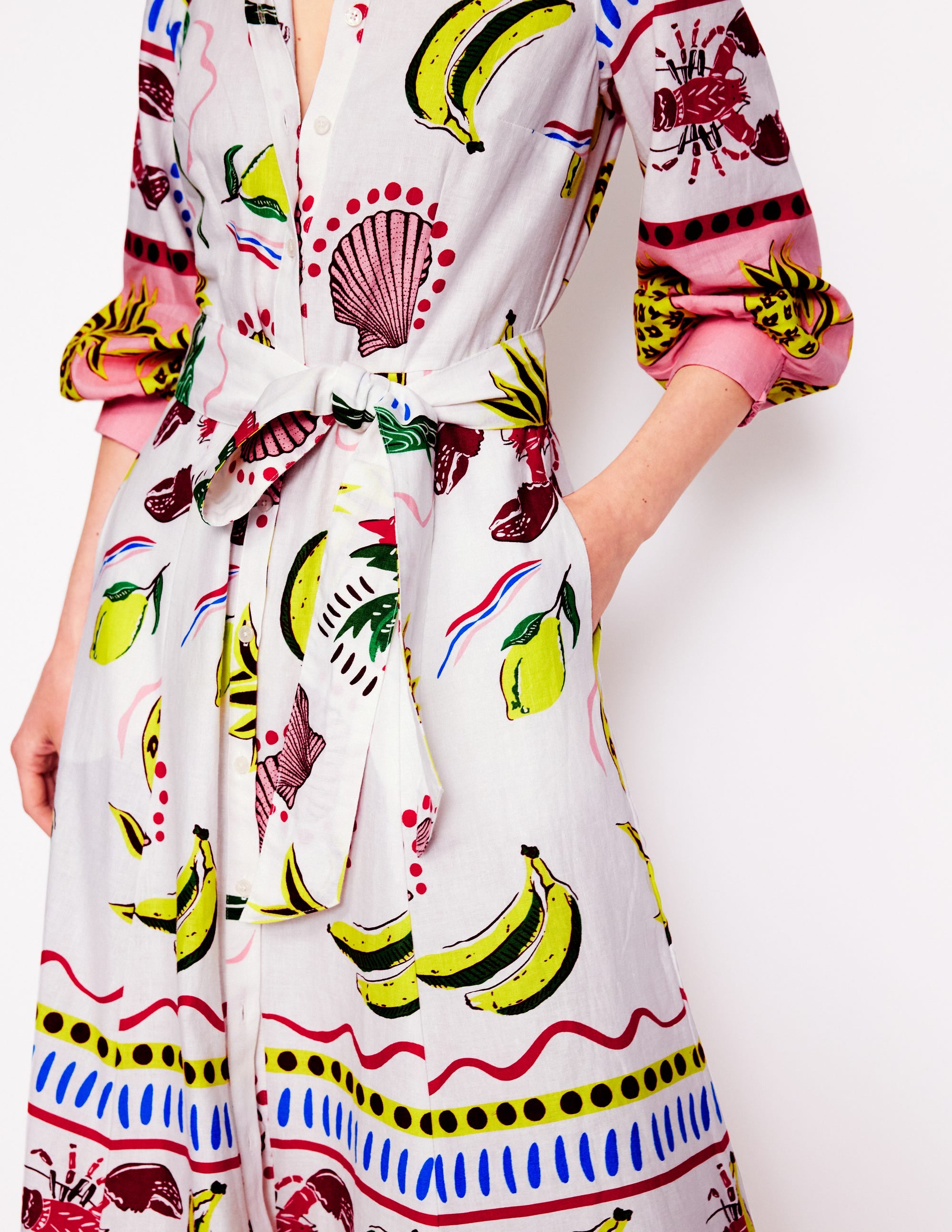 Clara Linen Blend Shirt Dress-Multi, Tropical Bonanza - Image 2