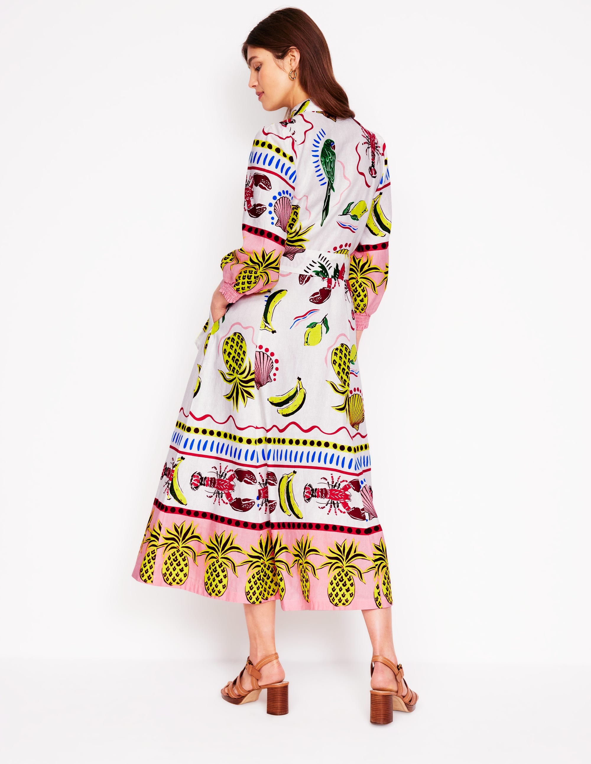 Clara Linen Blend Shirt Dress-Multi, Tropical Bonanza - Image 3