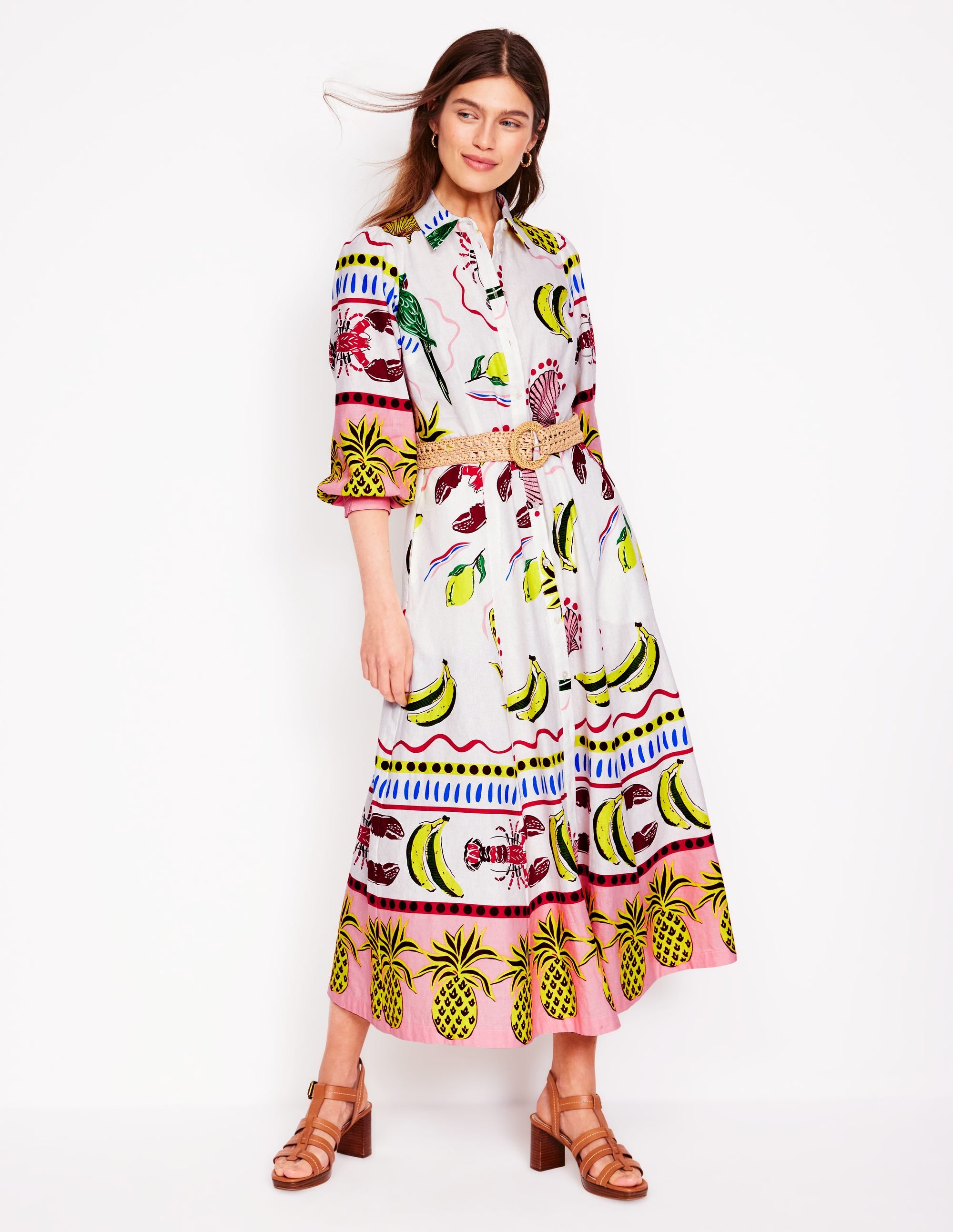 Clara Linen Blend Shirt Dress-Multi, Tropical Bonanza - Image 5