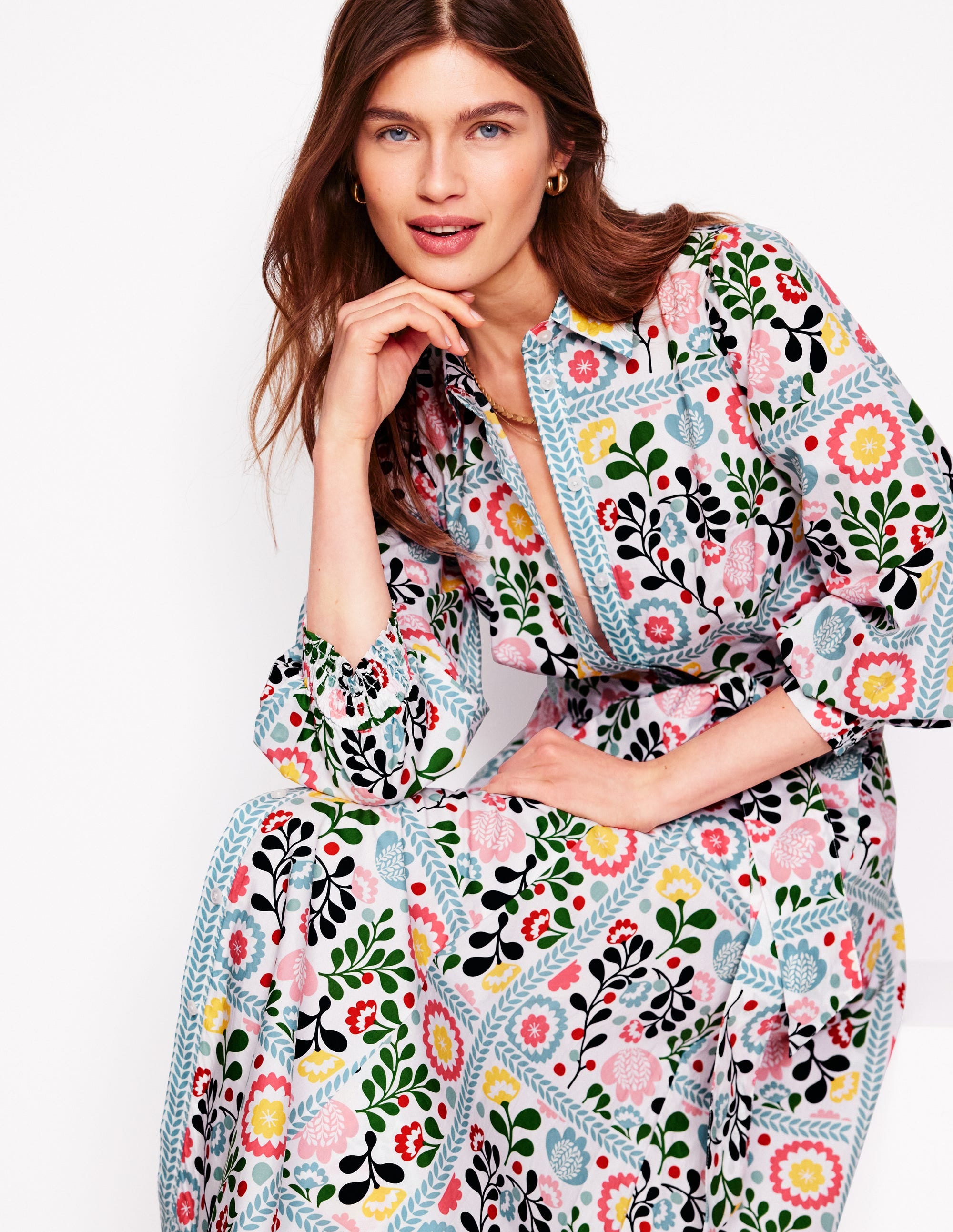 Clara Cotton Shirt Dress-Multi, Walled Garden - Image 1