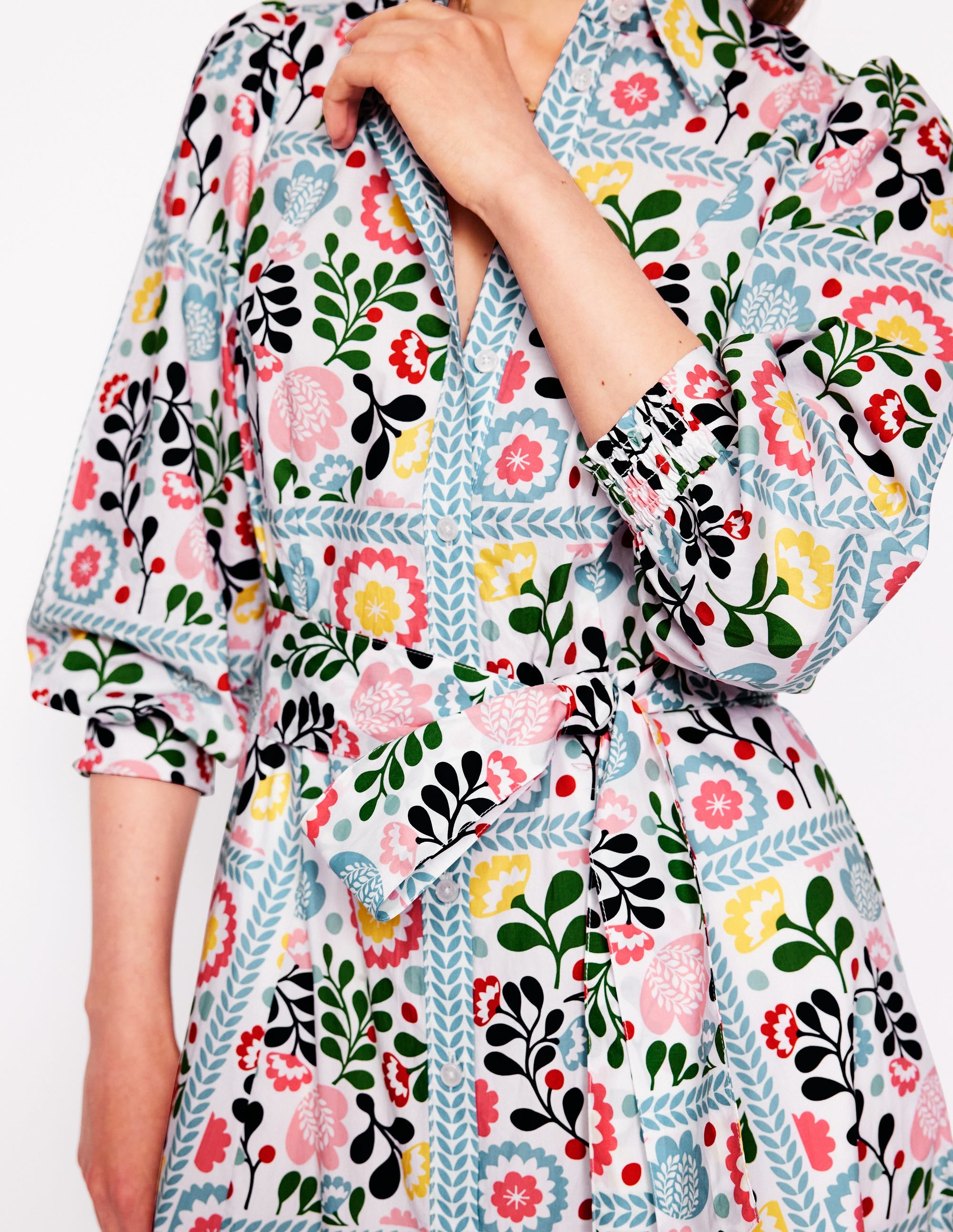 Clara Cotton Shirt Dress-Multi, Walled Garden - Image 2