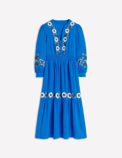 Elena Double Cloth Midi Dress-Blue Embroidery-7