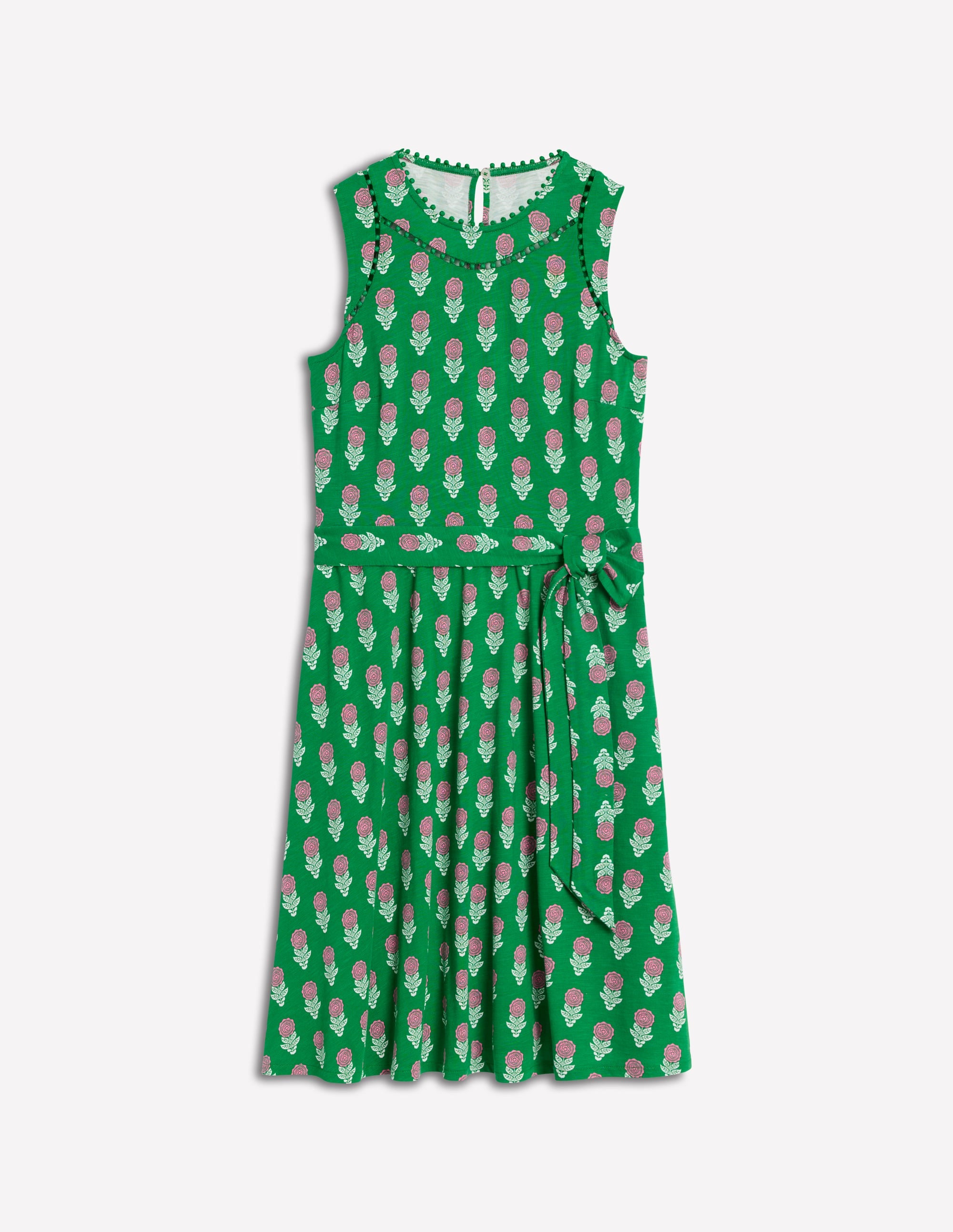 Mila Trim Short Jersey Dress-Rich Emerald, Dahlia Sprig - Image 5