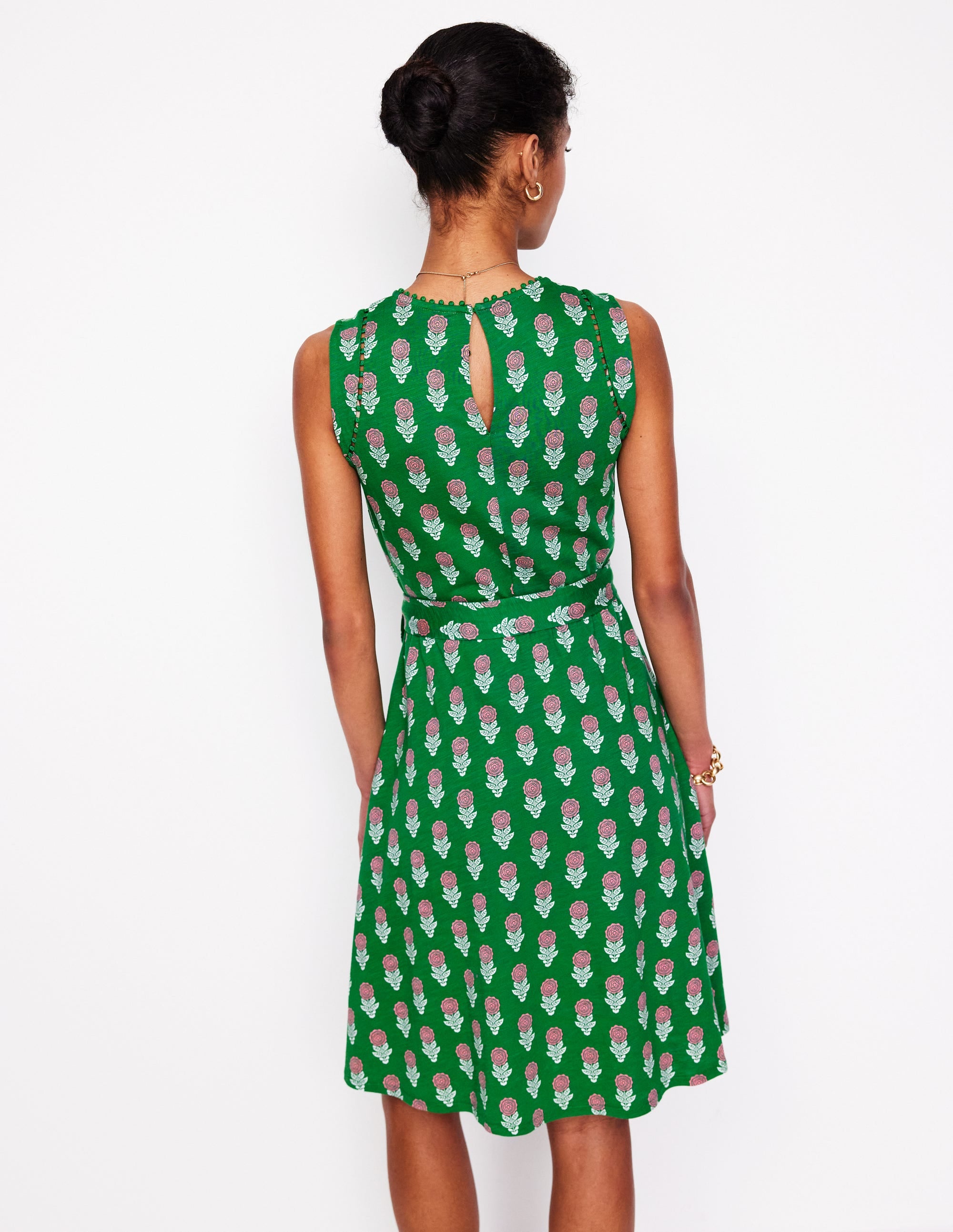 Mila Trim Short Jersey Dress-Rich Emerald, Dahlia Sprig - Image 3