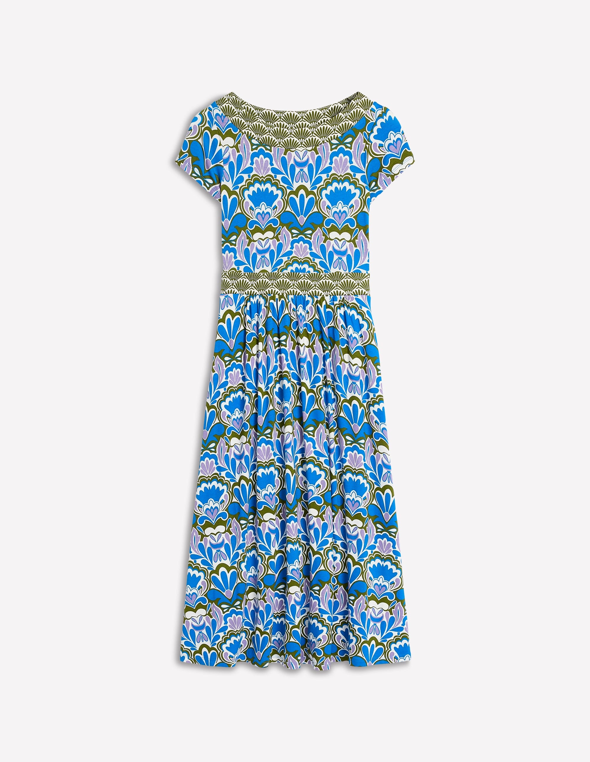 Melanie Jersey Midi Dress-Kingfisher Blue, Freesia Stamp - Image 6