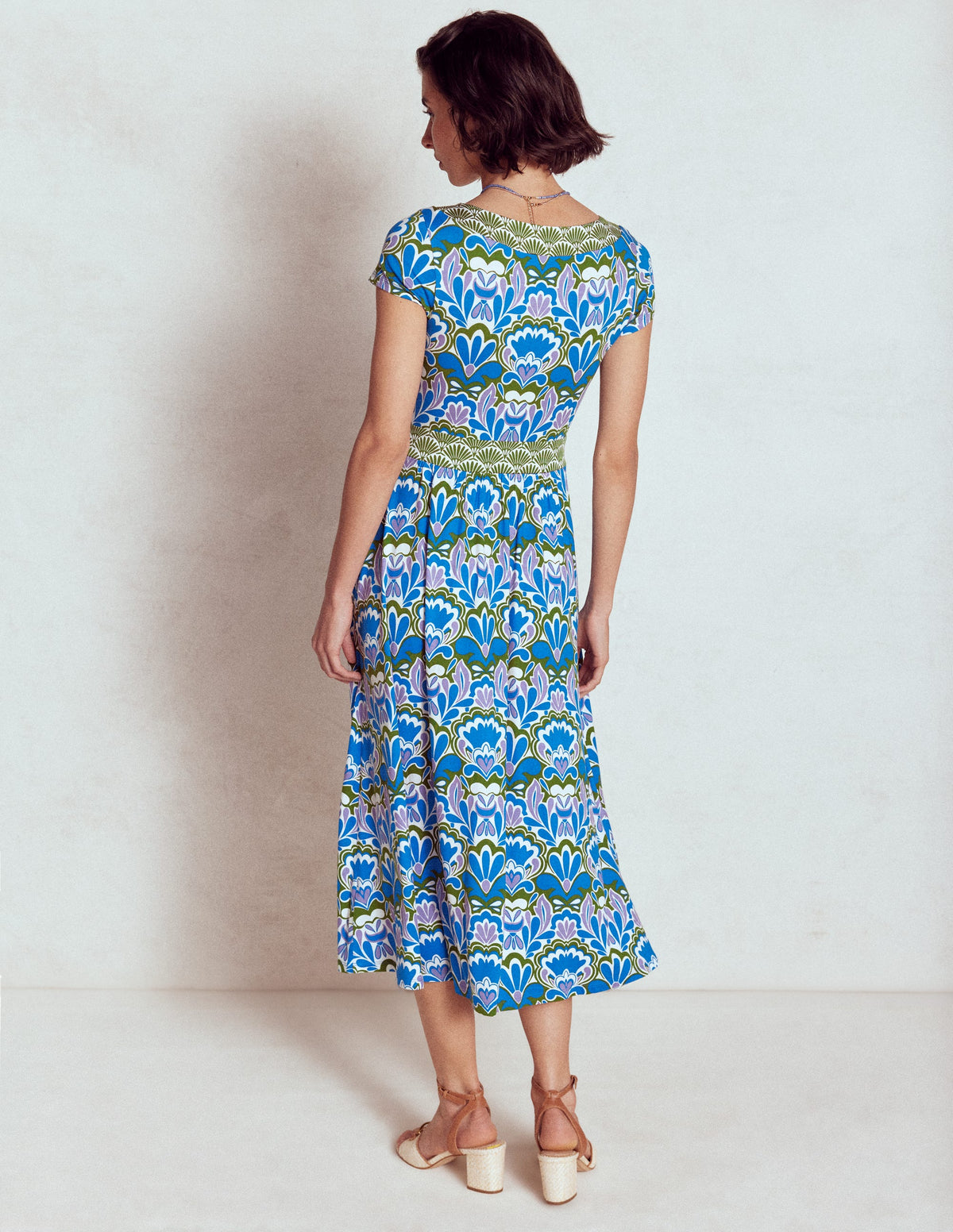 Melanie Jersey Midi Dress-Kingfisher Blue, Freesia Stamp - Image 4