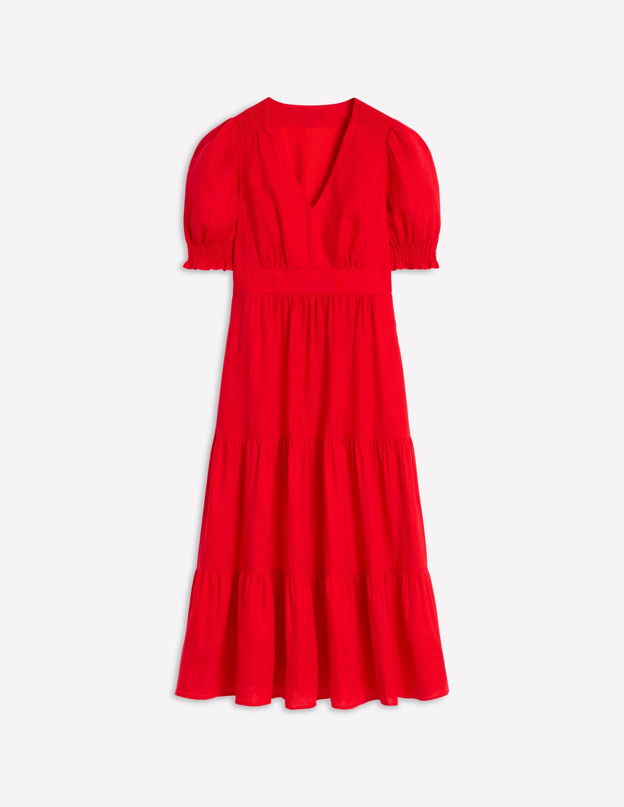 Anna Linen Tiered Midi Dress-Poppy Red - Image 7