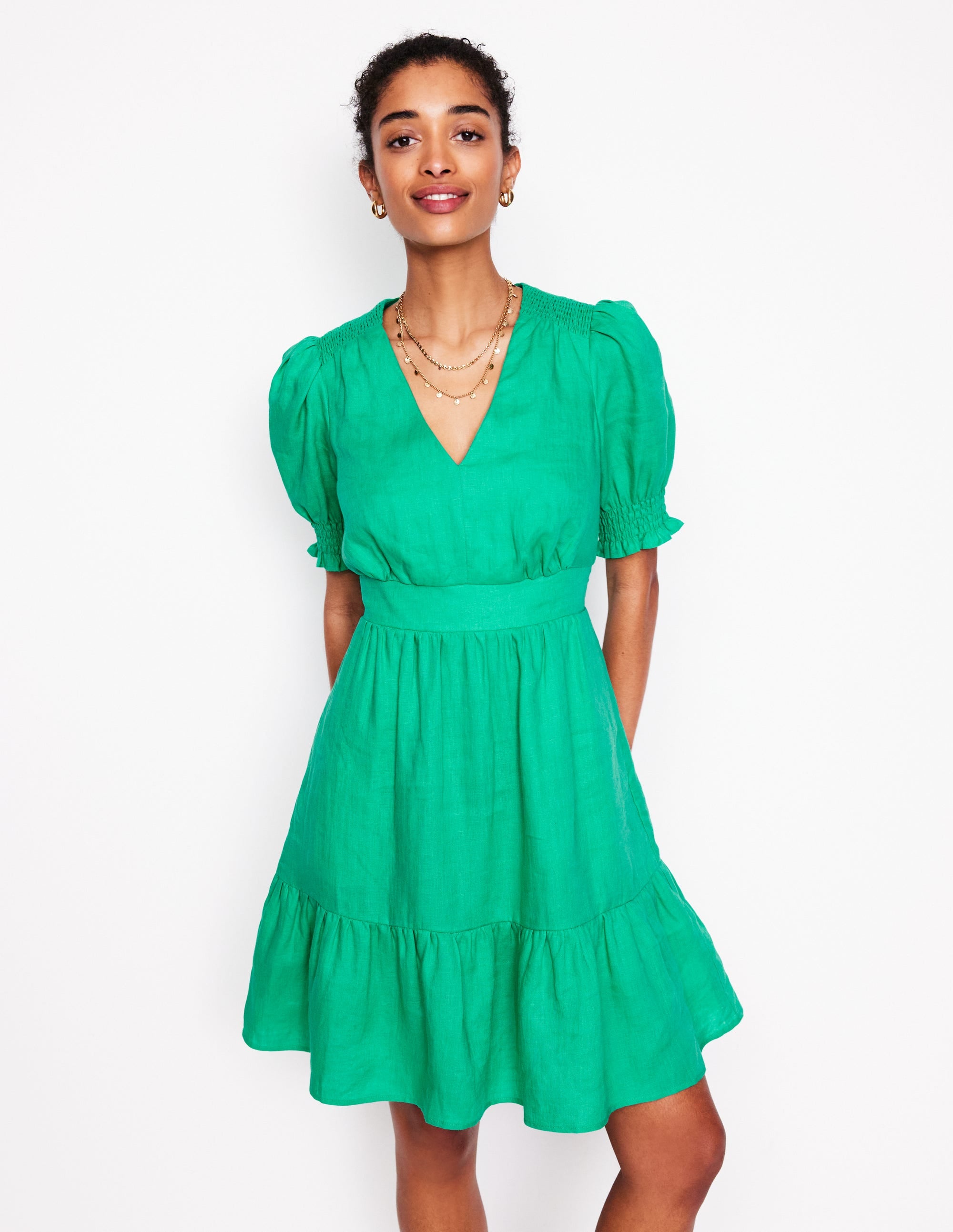 Anna Linen Short Dress-Aquamarine Blue - Image 1