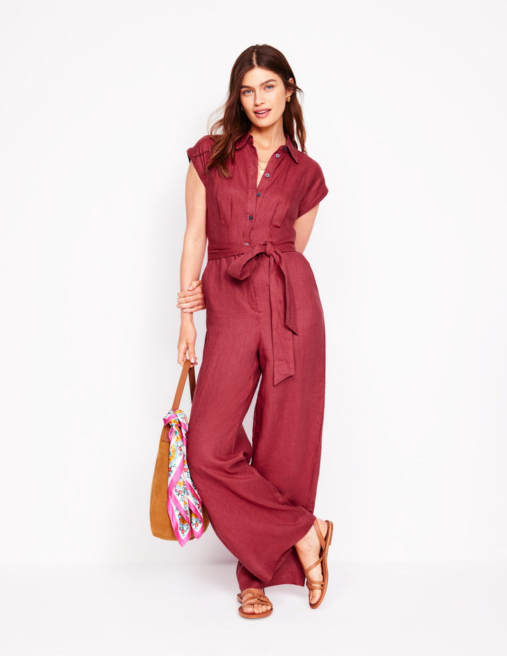 Colette Linen Jumpsuit-Terracotta Red