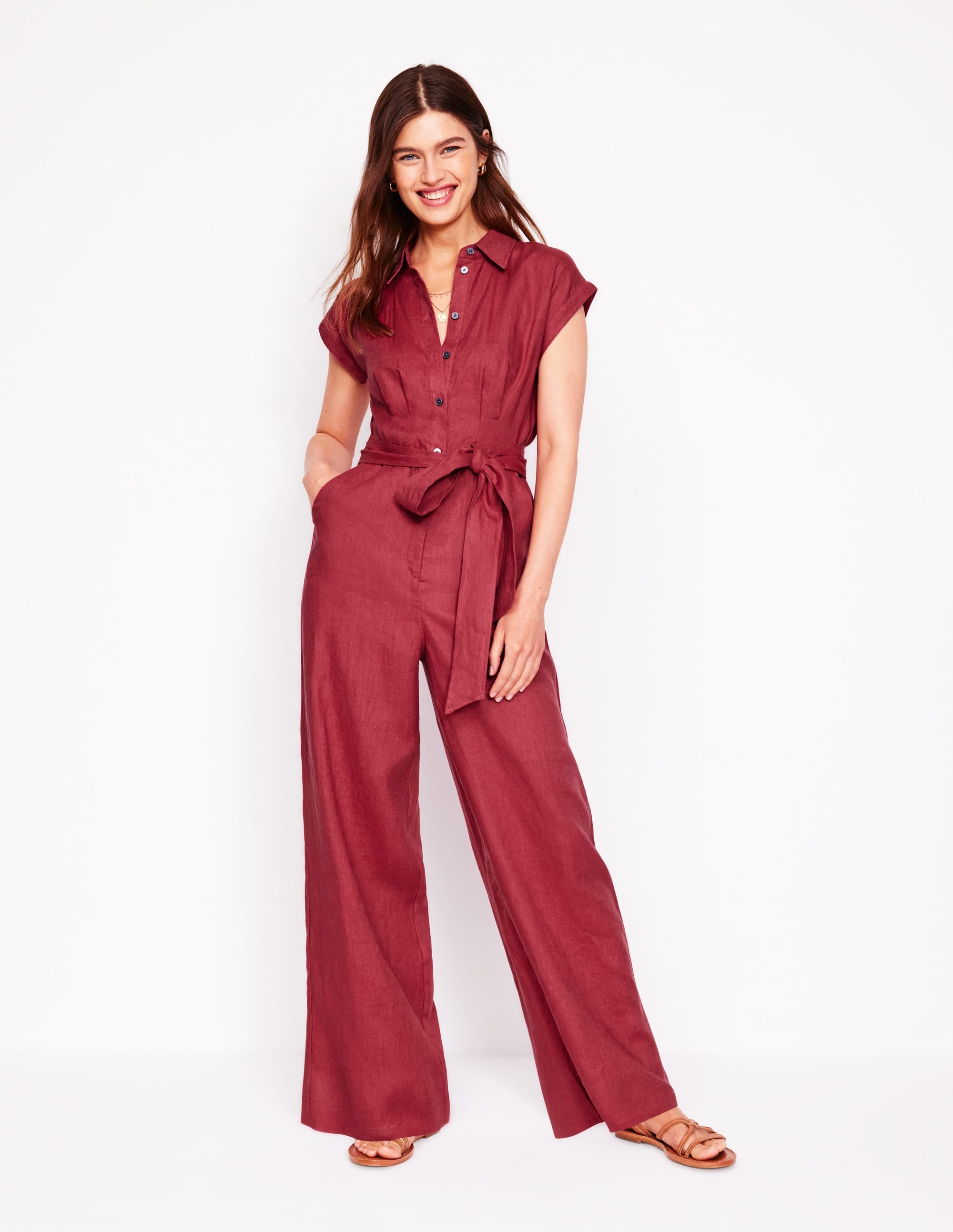 Colette Linen Jumpsuit-Terracotta Red - Image 4