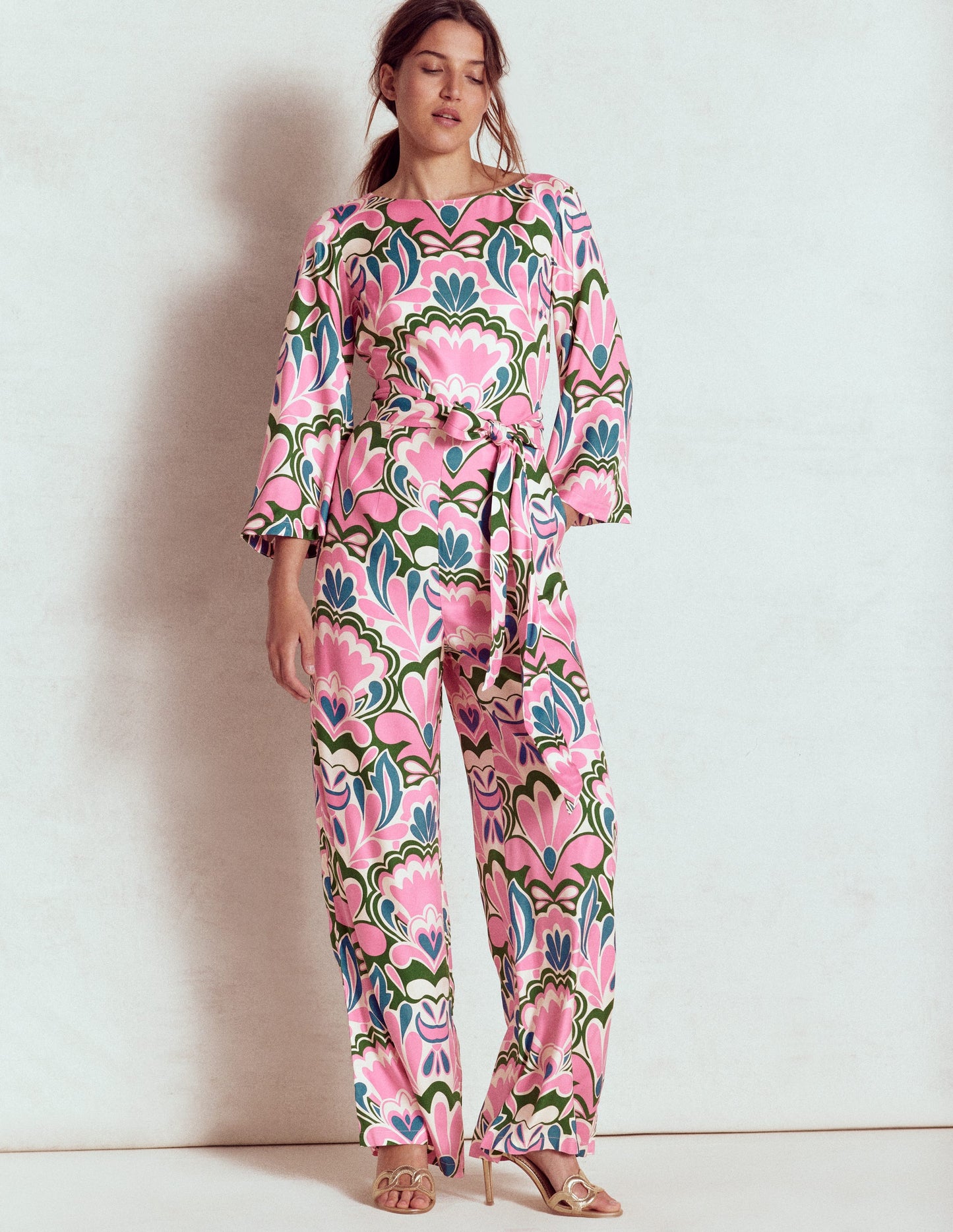 Kimono Sleeve Jumpsuit-Meadowsweet Pink, Freesia
