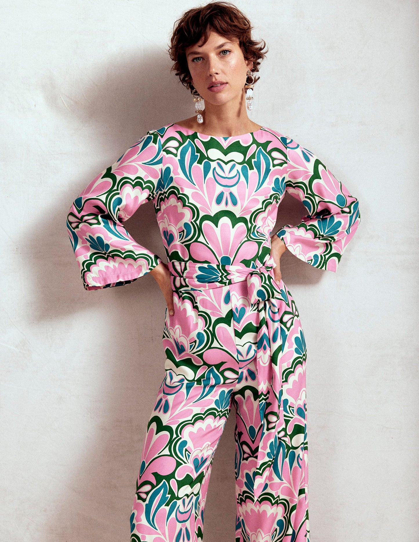 Kimono Sleeve Jumpsuit-Meadowsweet Pink, Freesia