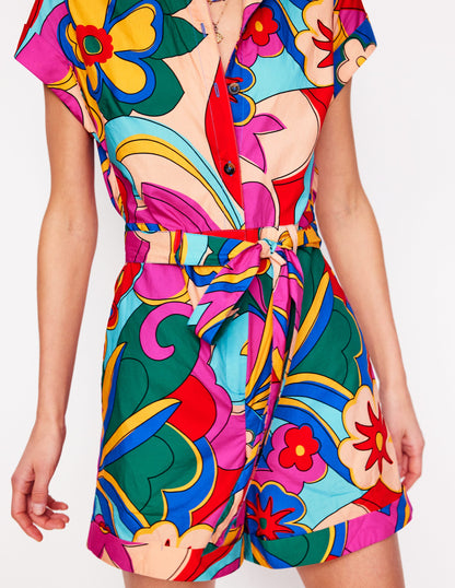 Casual Cotton Playsuit-Multi, Blossomy Pop-2