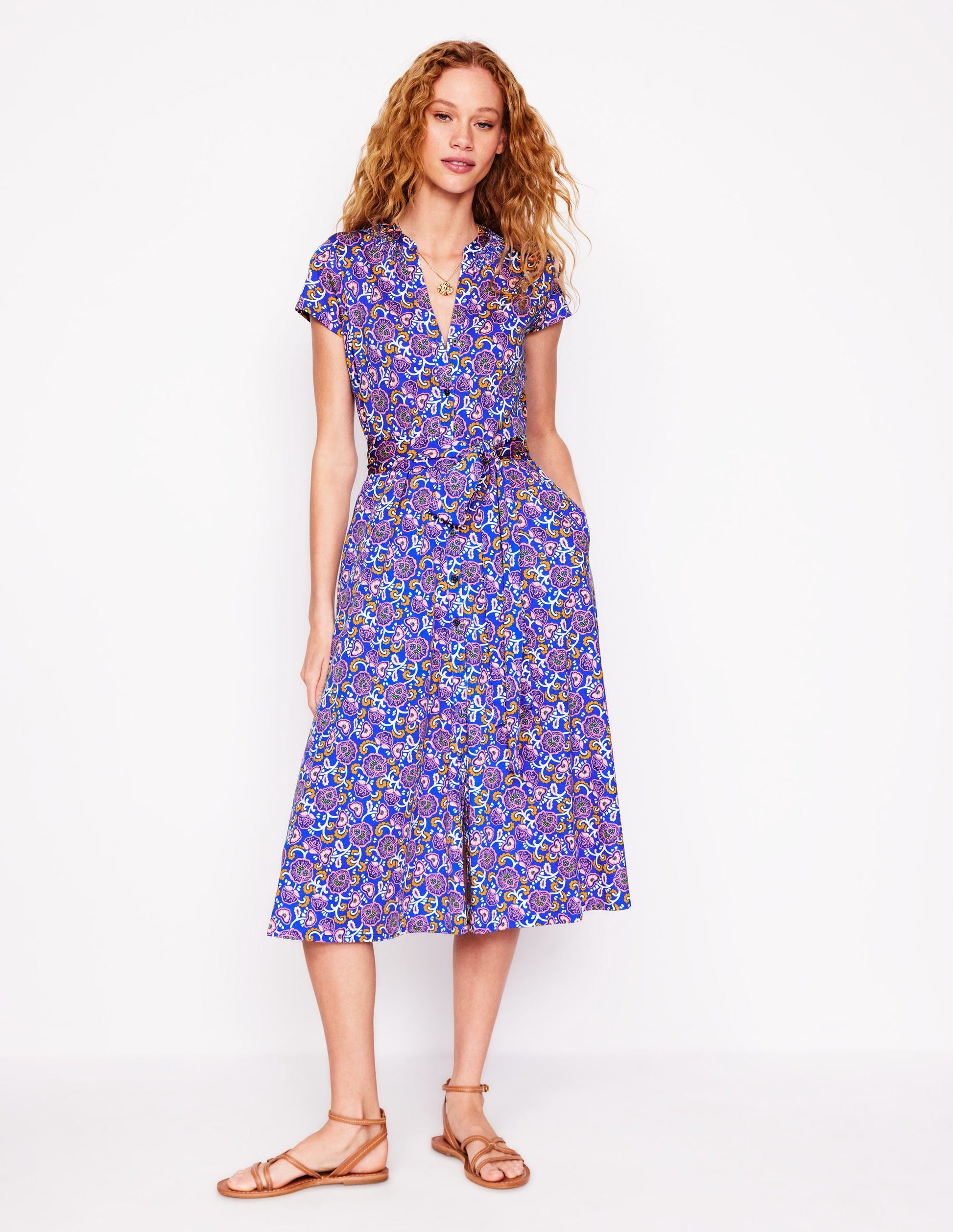 Sara Jersey Shirt Dress-Gallery Blue, Garden Vine-1