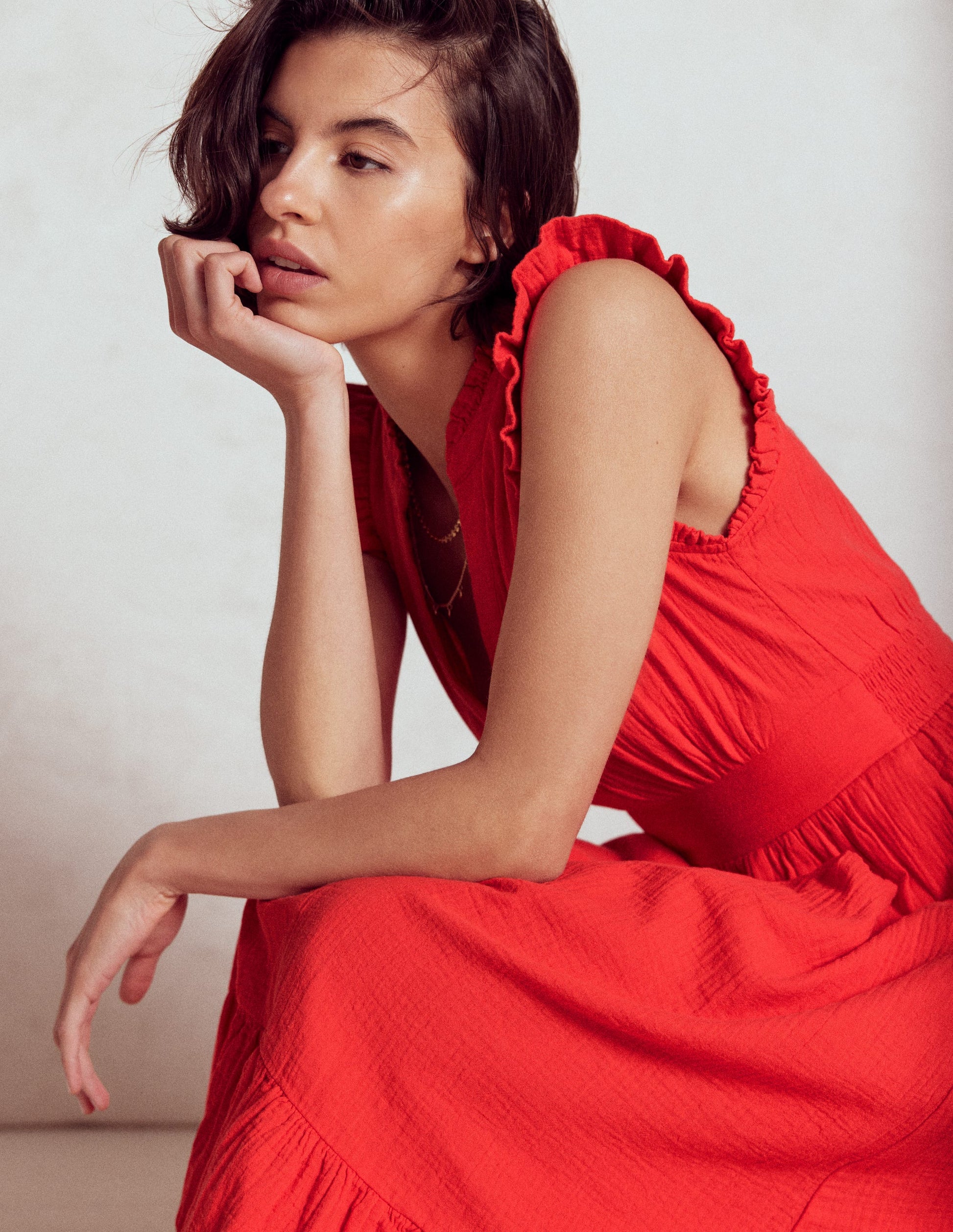 Wren Double Cloth Midi Dress-Strawberry Tart Red-1