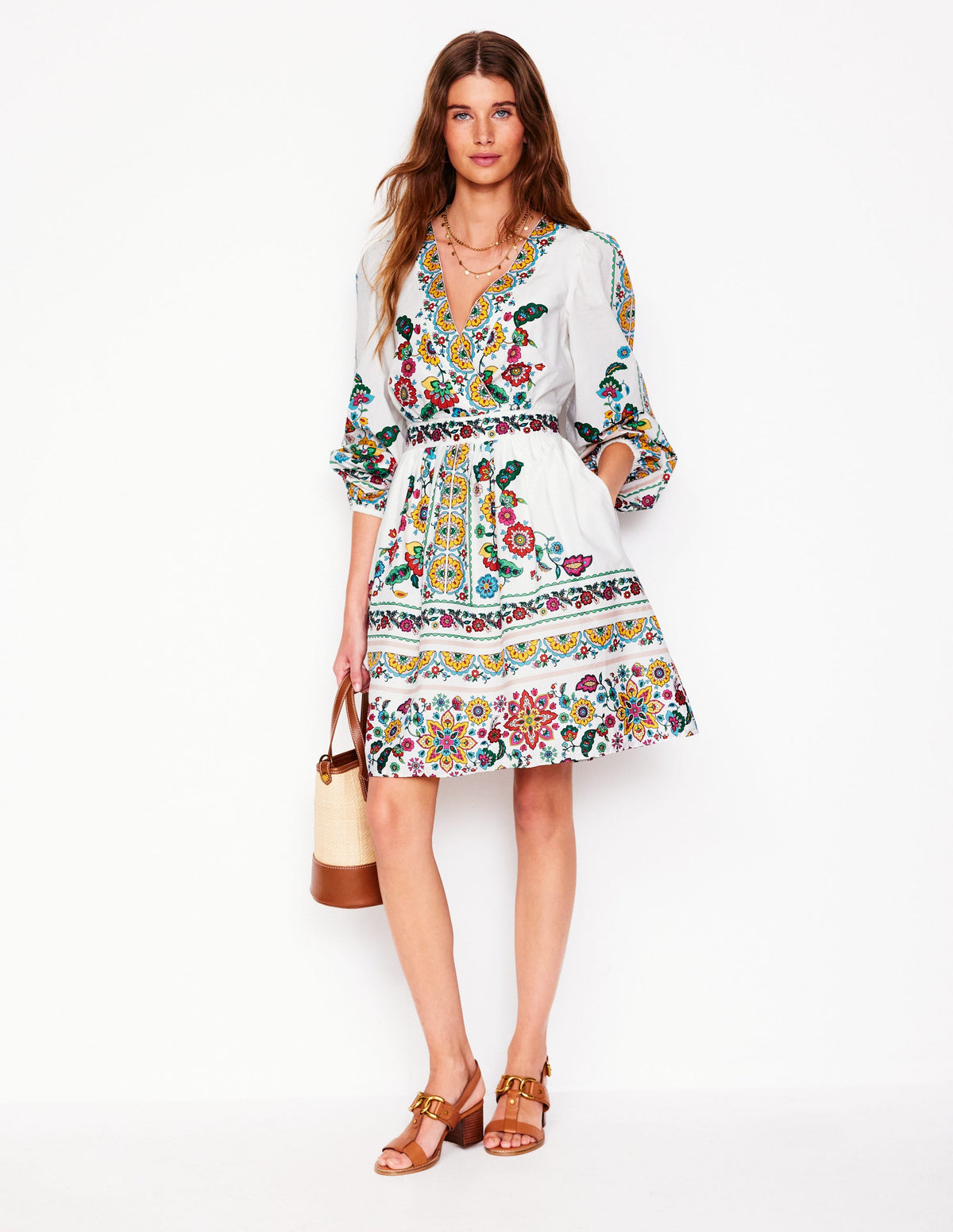 Mya Cotton Short Dress-Ivory, Botanical Sprig - Image 5
