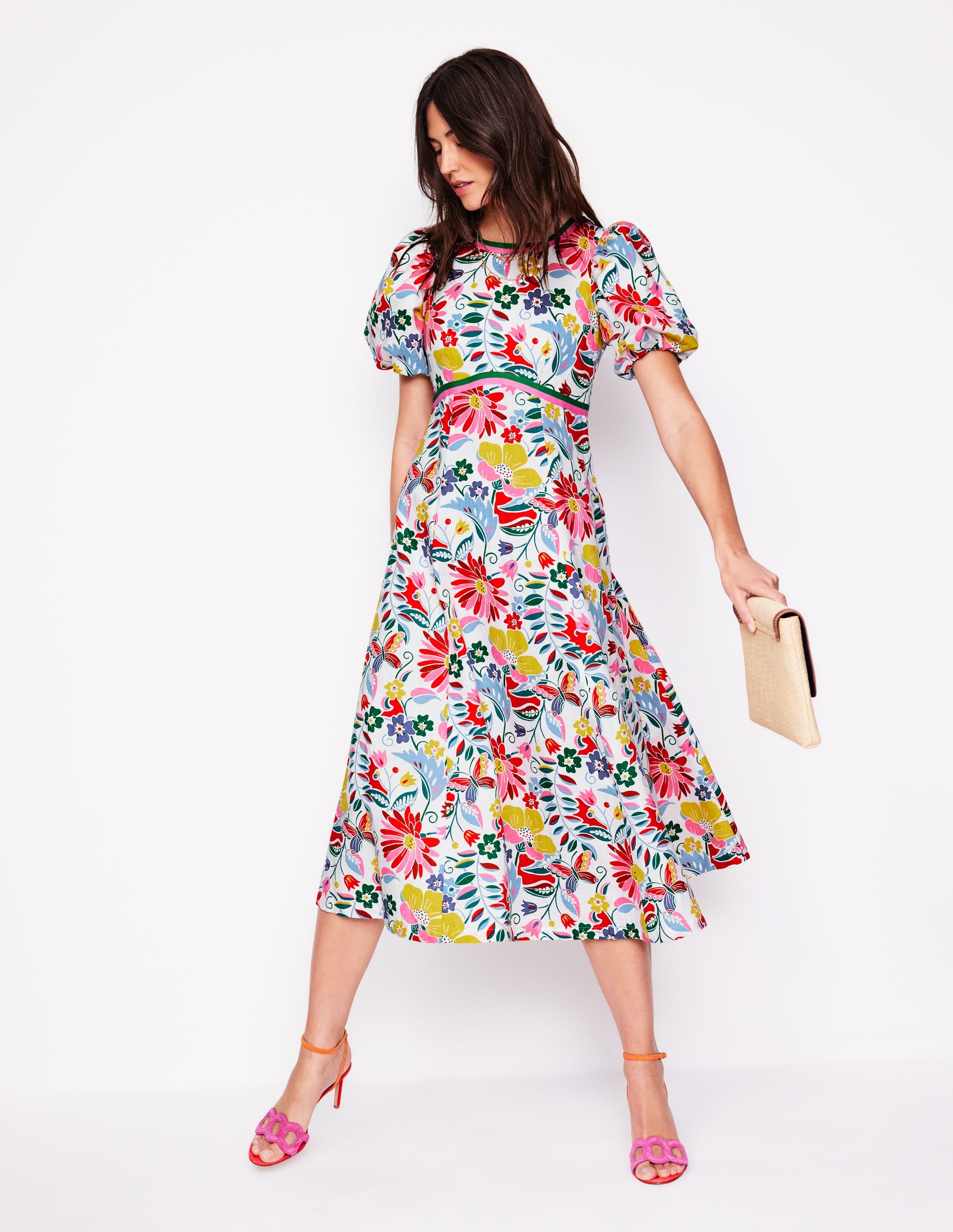Empire Linen Tea Dress-Multi, Wildflower Trail - Image 1