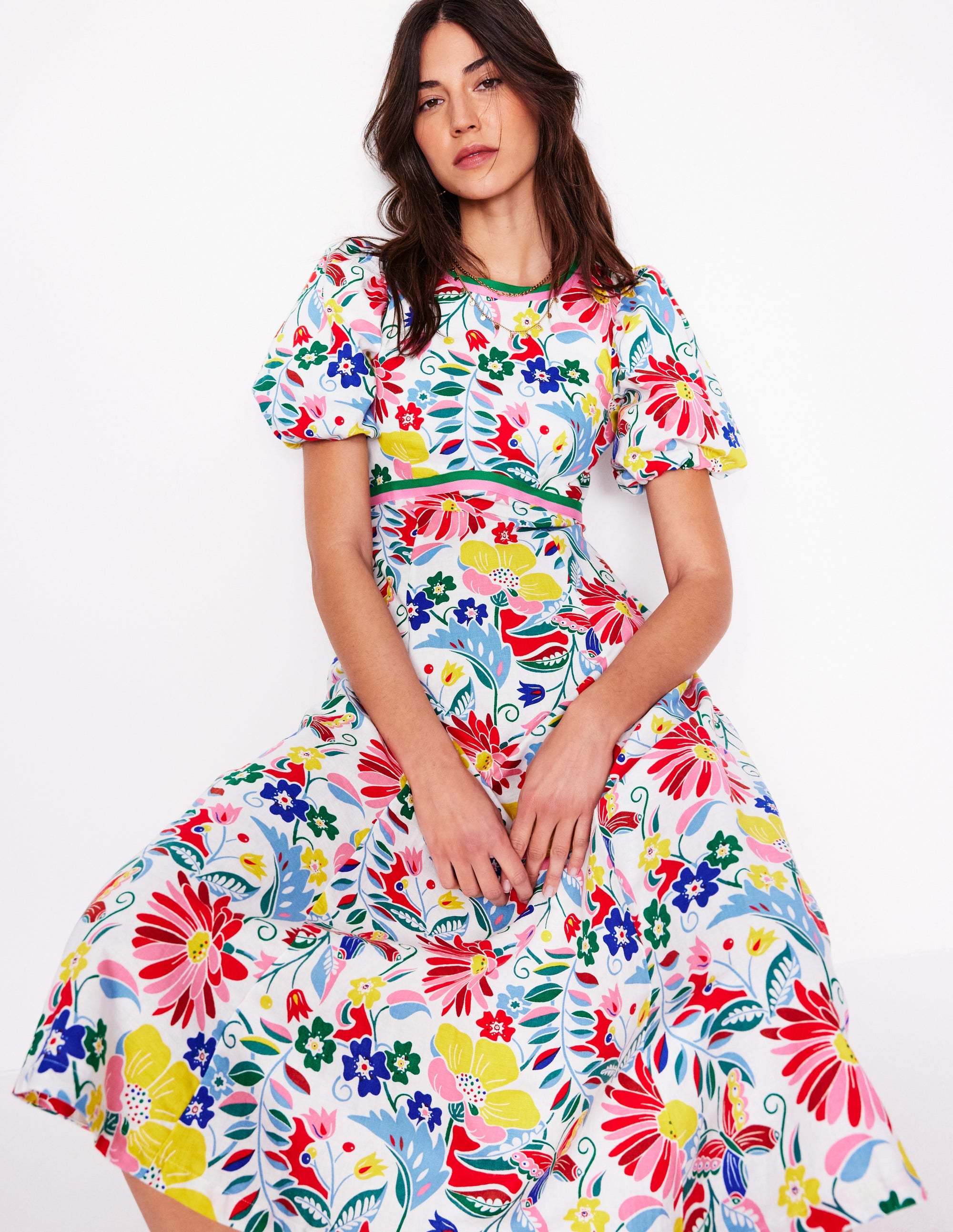 Empire Linen Tea Dress-Multi, Wildflower Trail - Image 4
