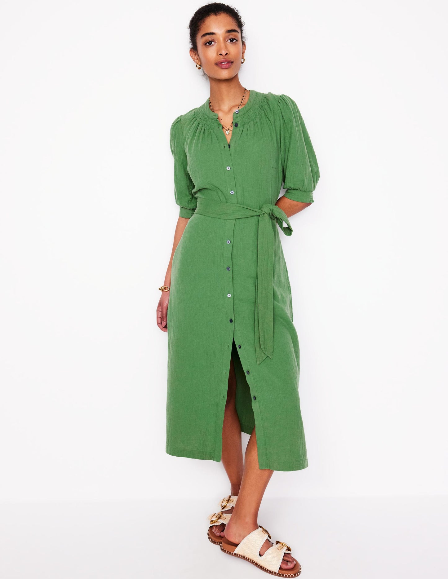 Ada Double Cloth Midi Dress-Paradise Green