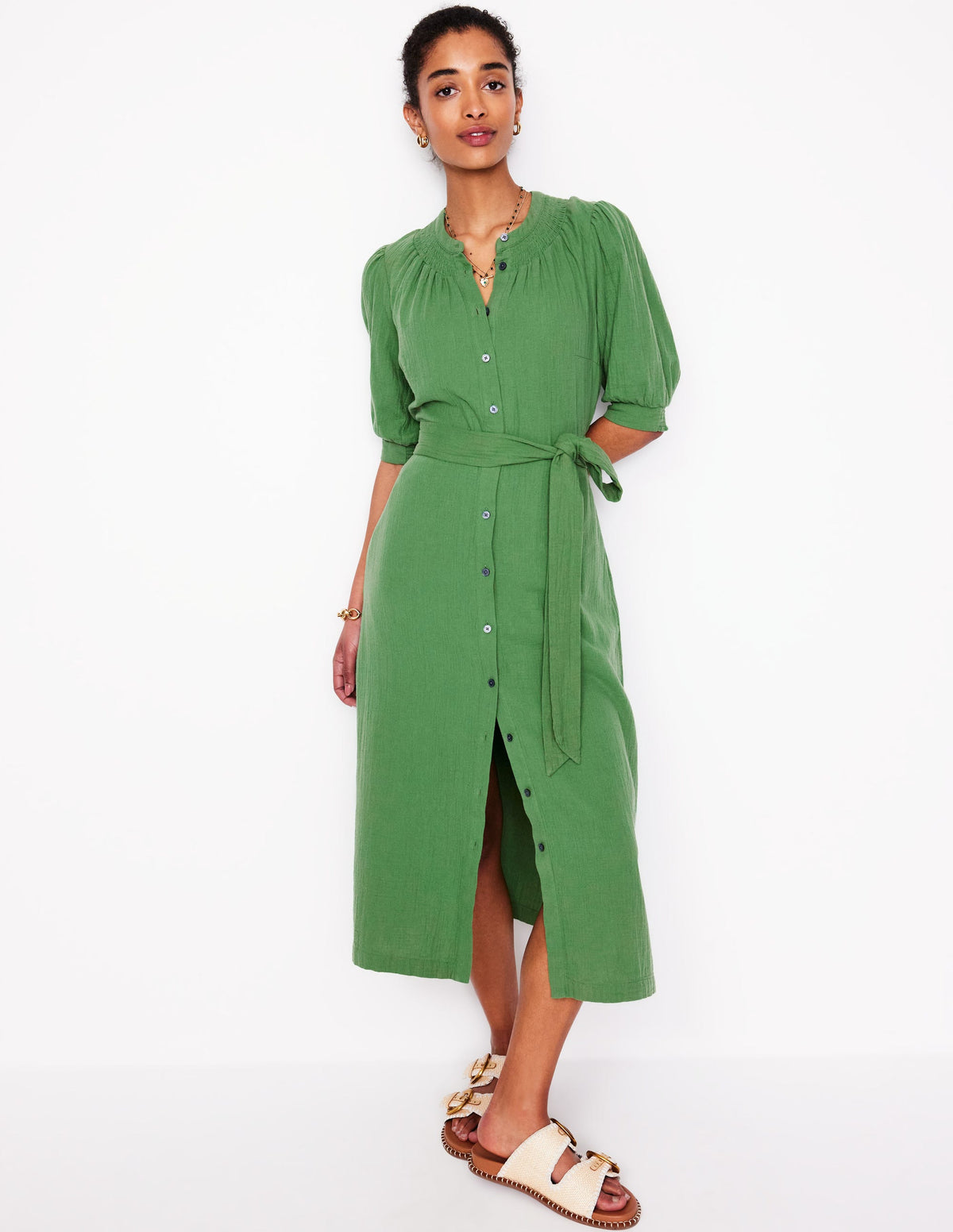 Ada Double Cloth Midi Dress-Paradise Green - Image 1