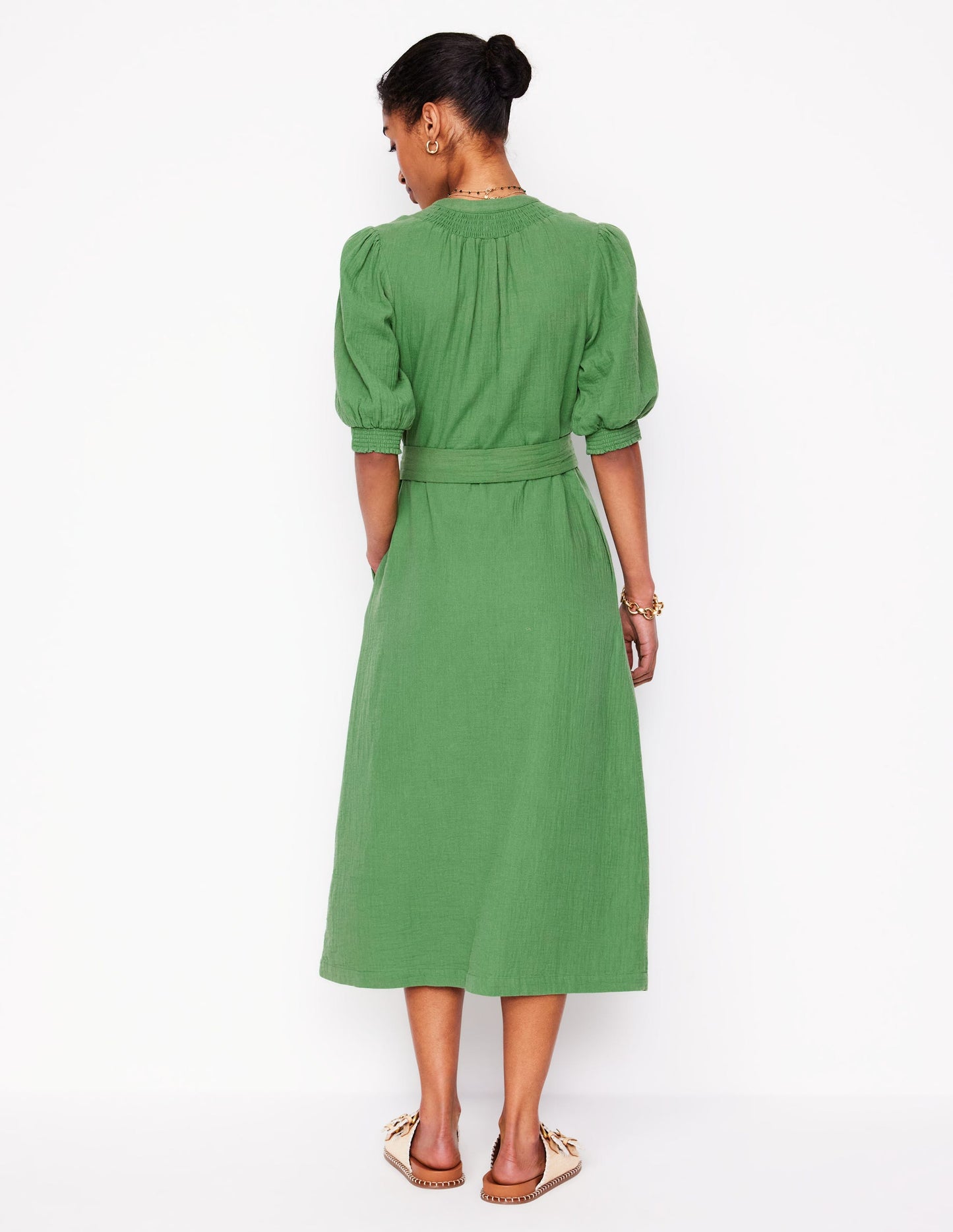 Ada Double Cloth Midi Dress-Paradise Green