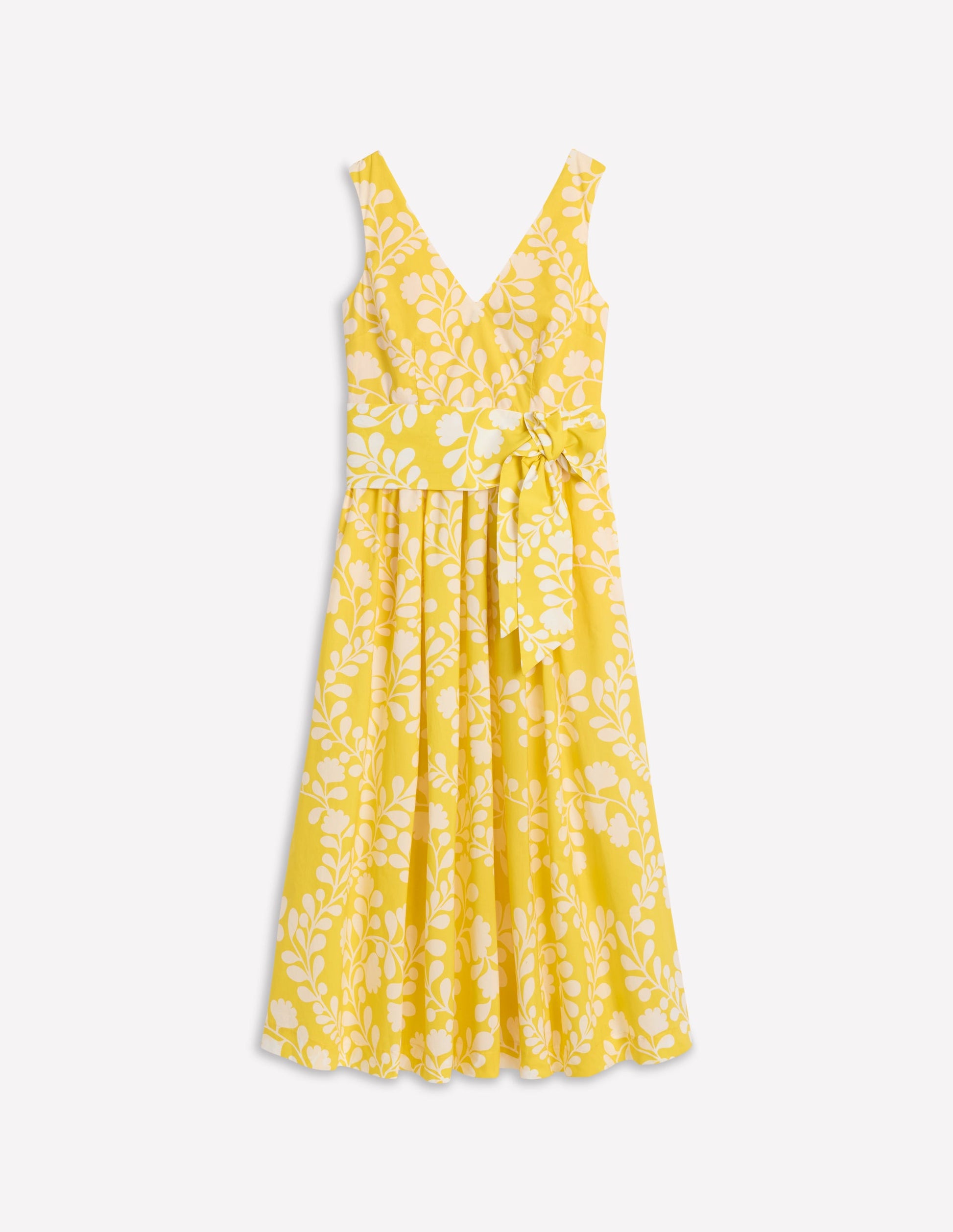 V-Neck Belted Flare Dress-Yellow, Vine Silhouette-5