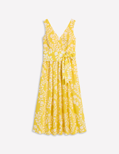 V-Neck Belted Flare Dress-Yellow, Vine Silhouette-5
