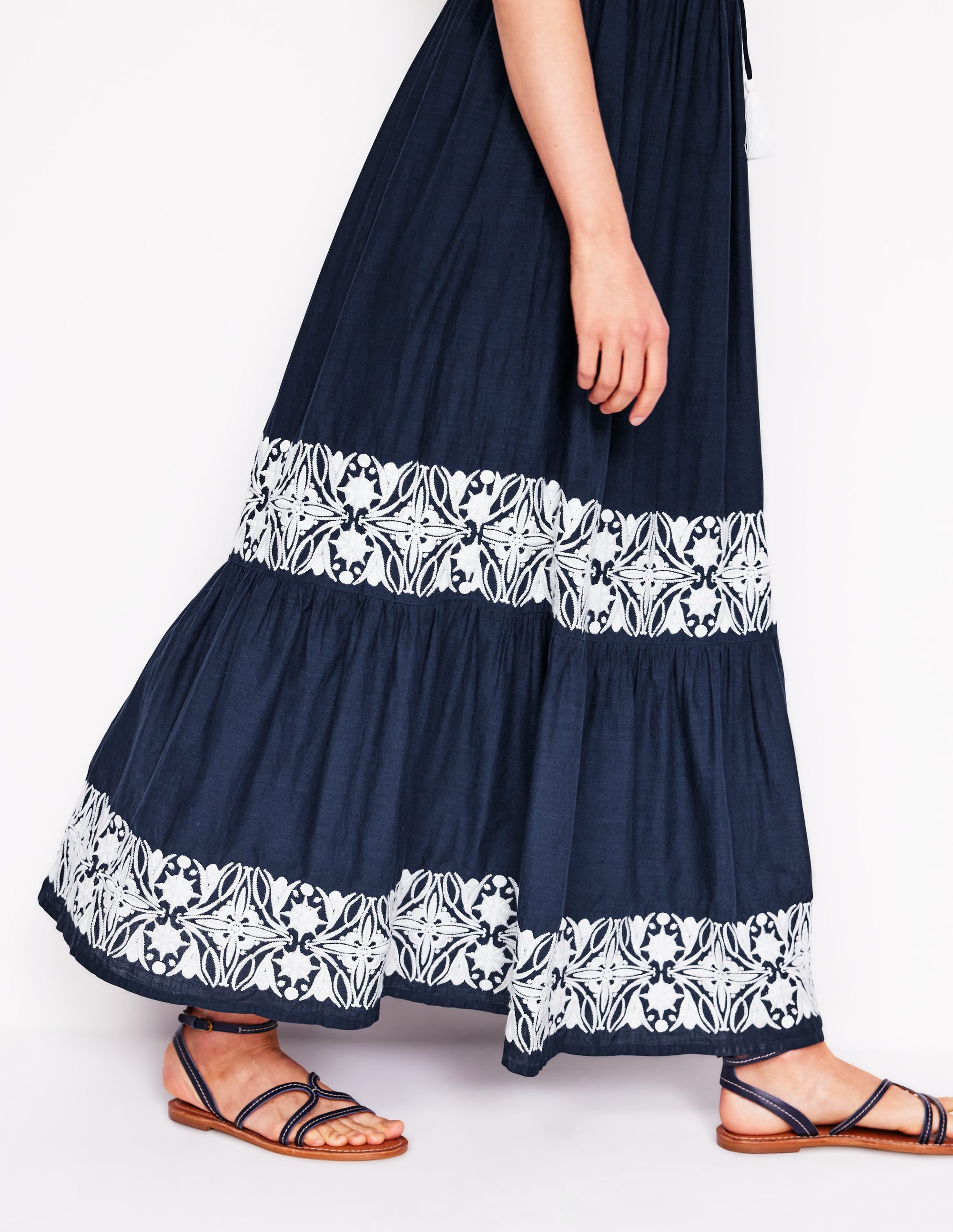 Tie Neck Tier Dress-Navy - Image 2