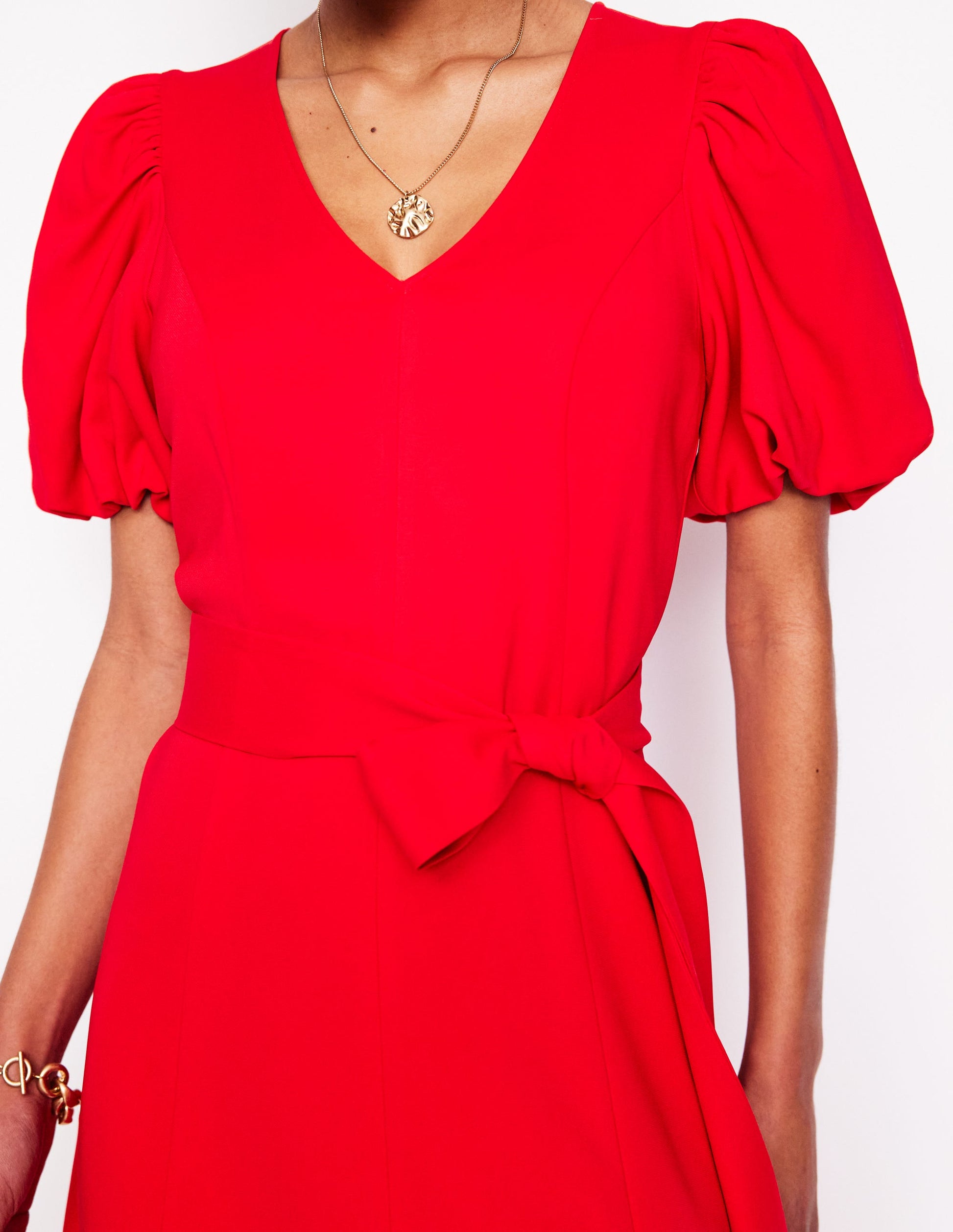 Volume Sleeve Midi Dress-Poppy Red Volume Sleeve Midi Dress-Poppy Red