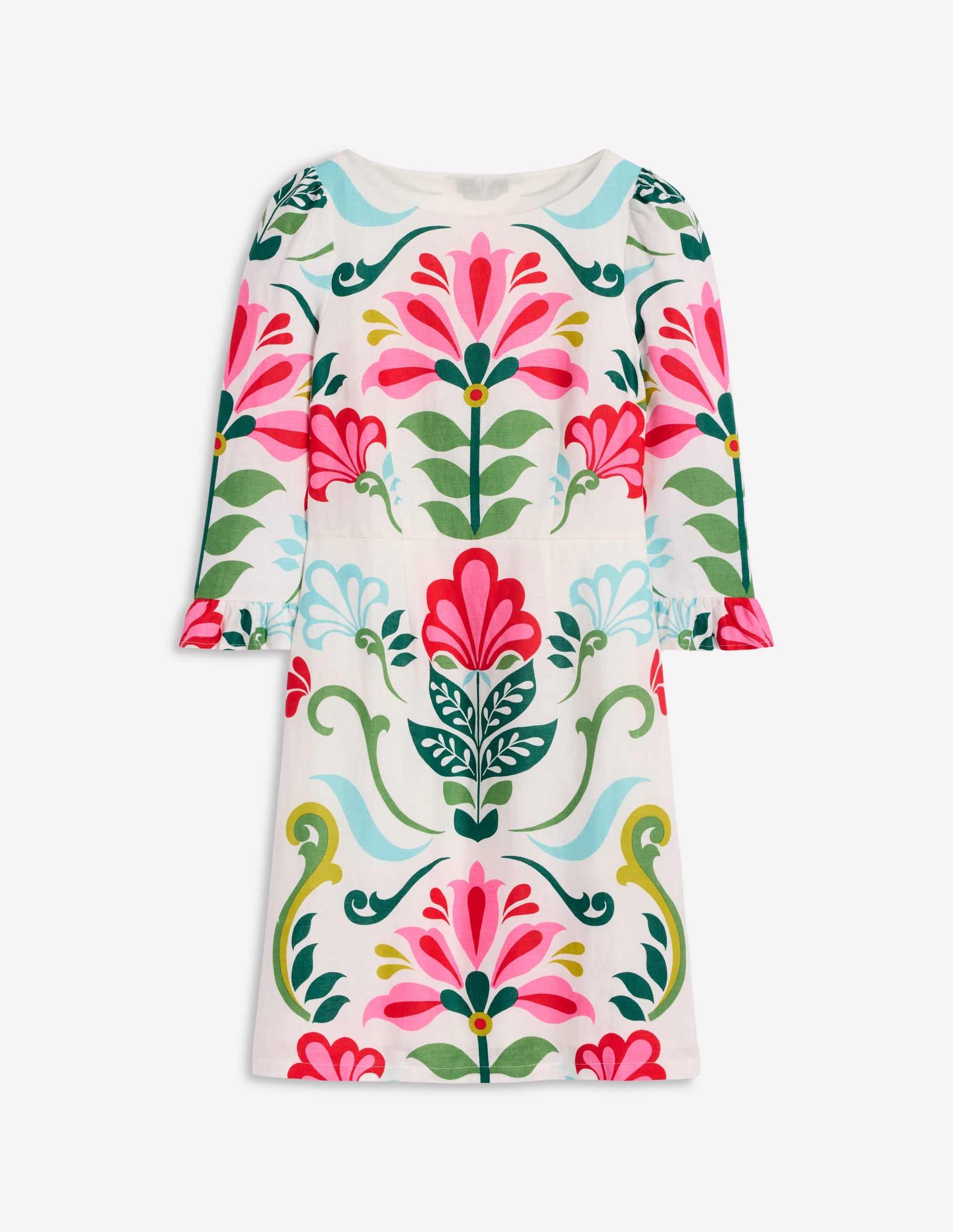 Linen Flute Sleeve Dress-Ivory, Decorative Stems - Image 6