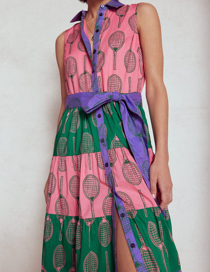 Multi Tiered Shirt Dress-Multi, Tennis-2