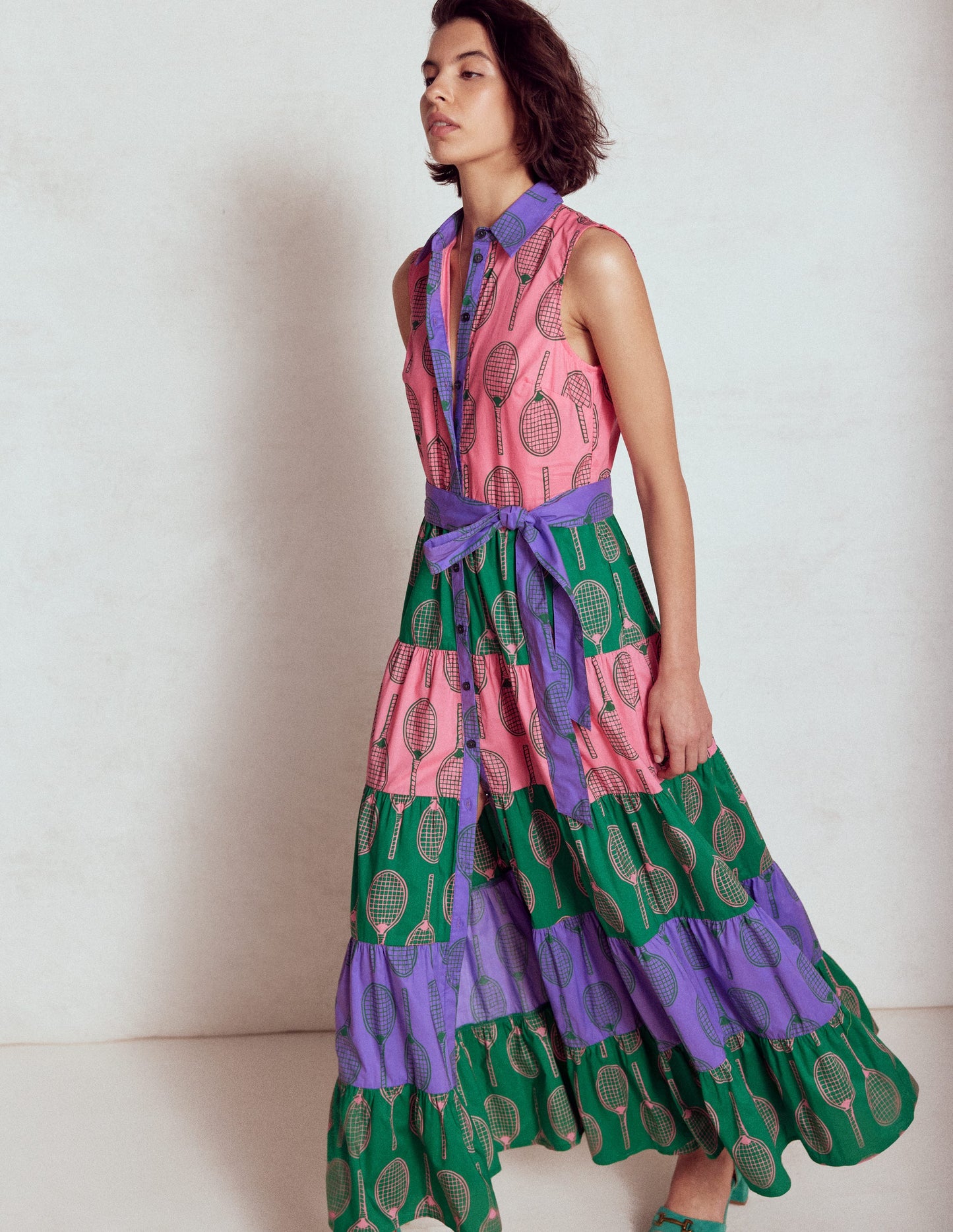 Multi Tiered Shirt Dress-Multi, Tennis