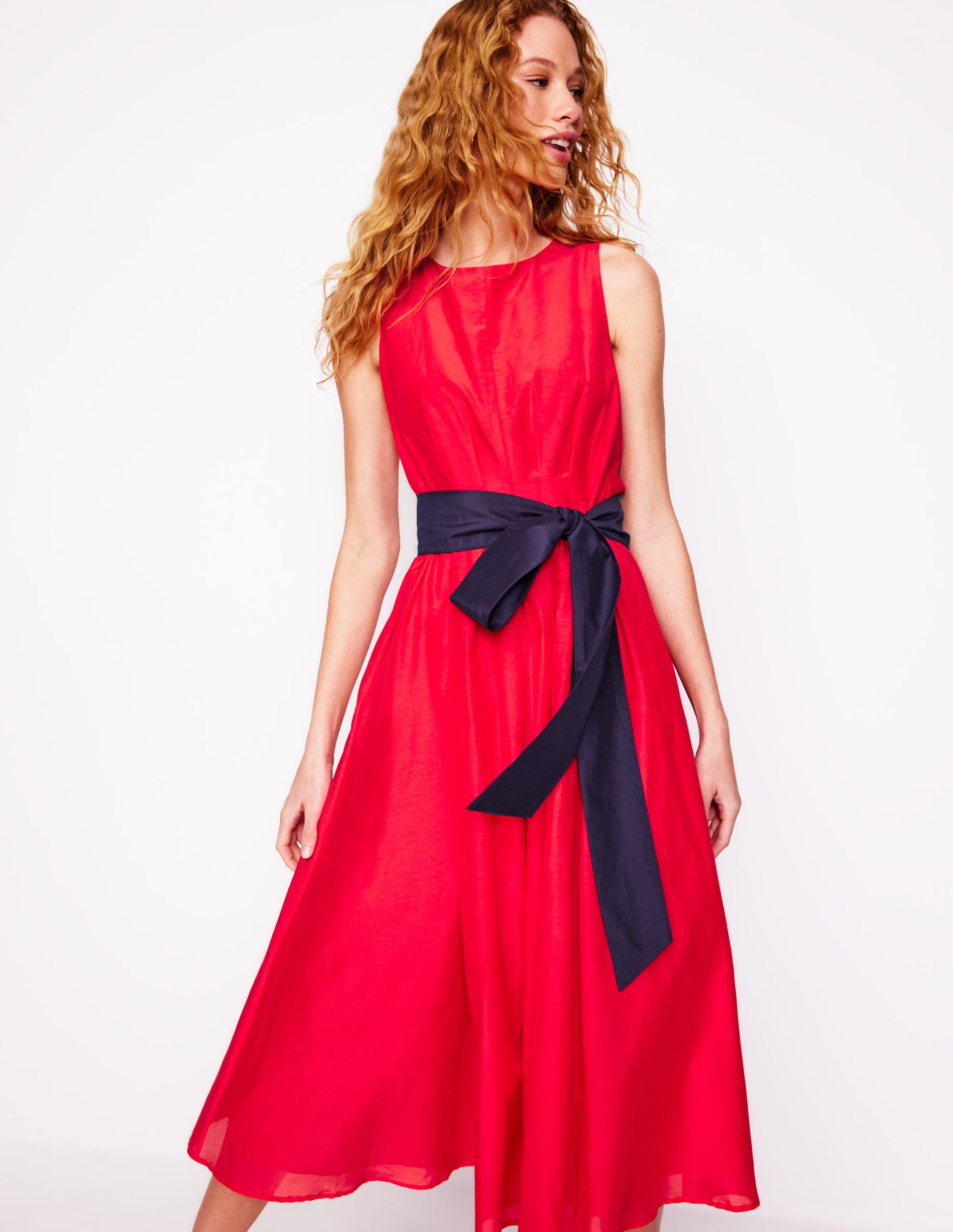 Pleated Sleeveless Dress-Poppy Red - Image 1