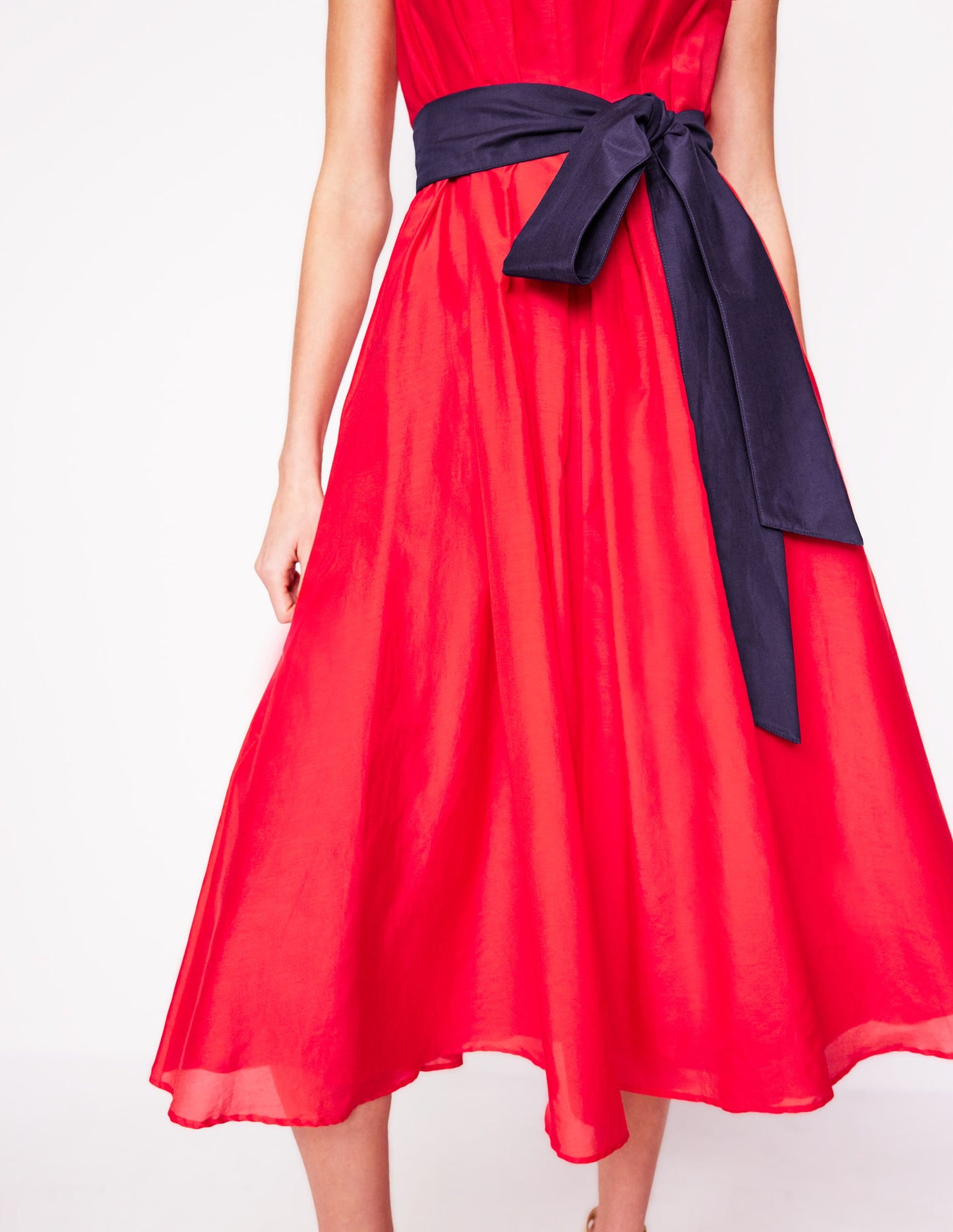 Pleated Sleeveless Dress-Poppy Red