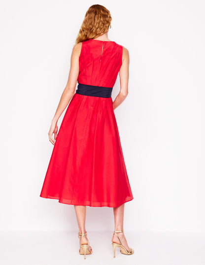 Pleated Sleeveless Dress-Poppy Red-4