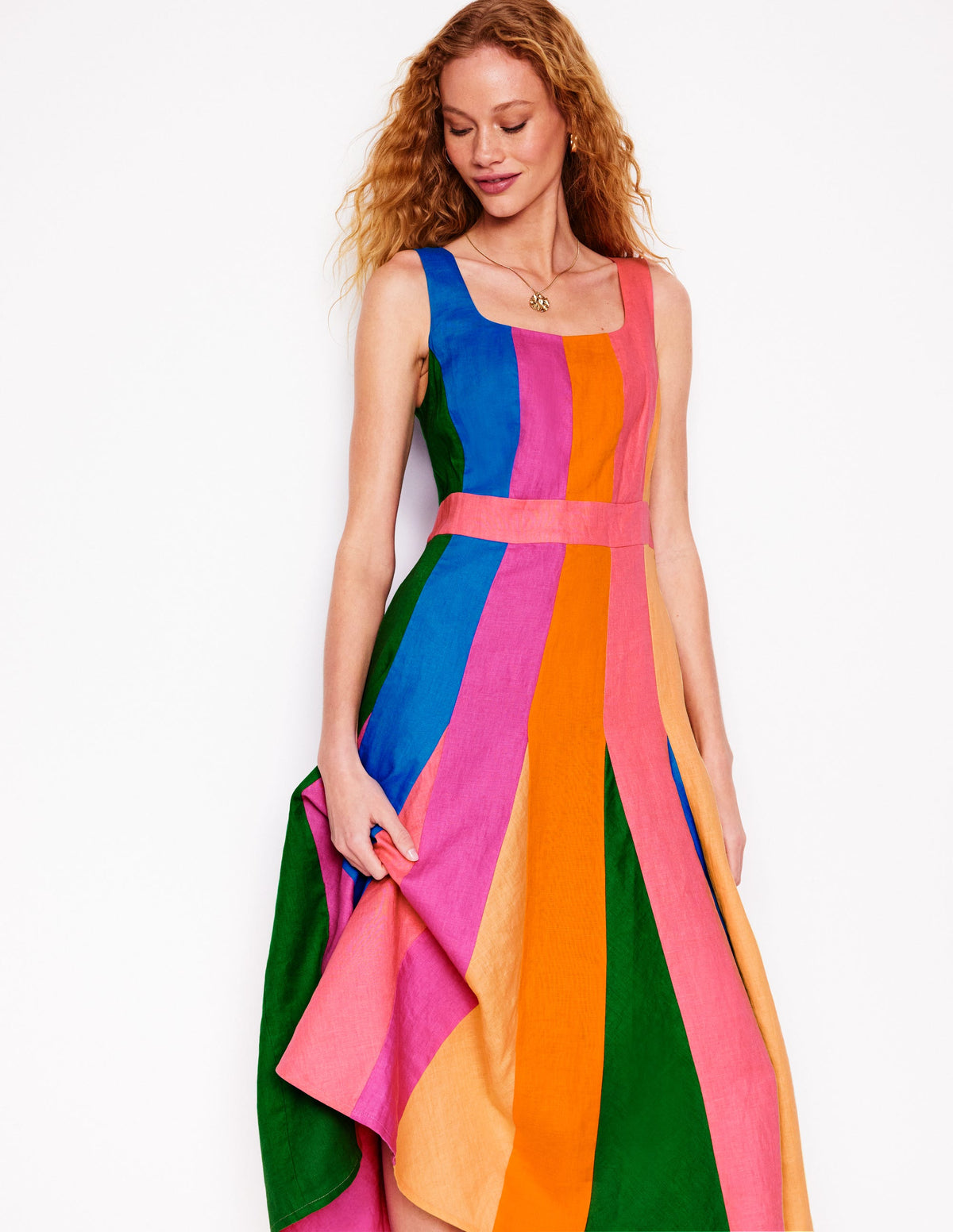 Seam Detail Fit & Flare Dress-Multi Colourblock - Image 1