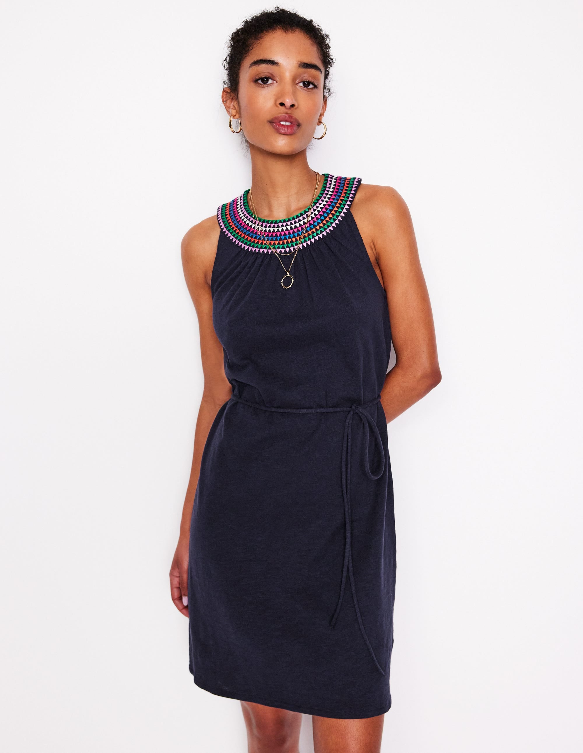 Eleni Embroidered Short Dress-Navy - Image 1